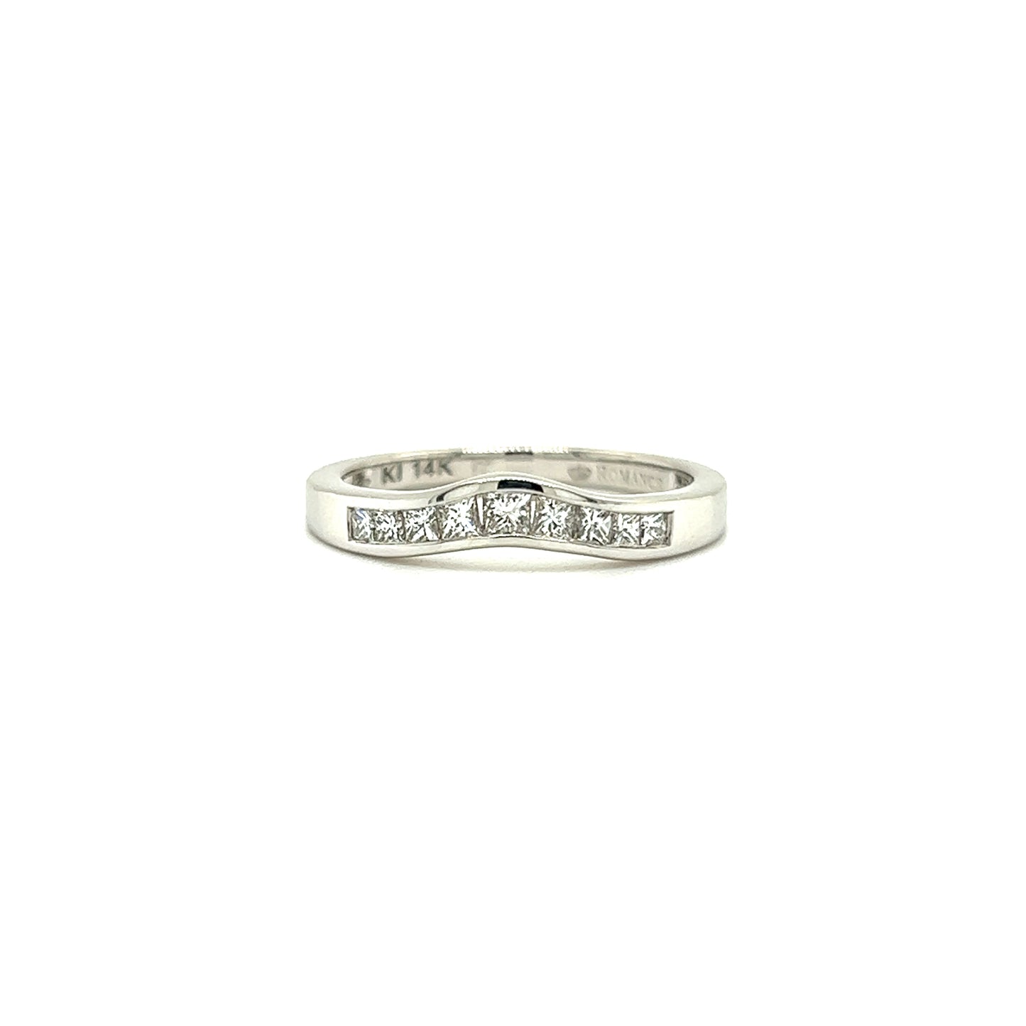 Curved Diamond Ring with Nine Accent Diamonds in 14K White Gold Front View