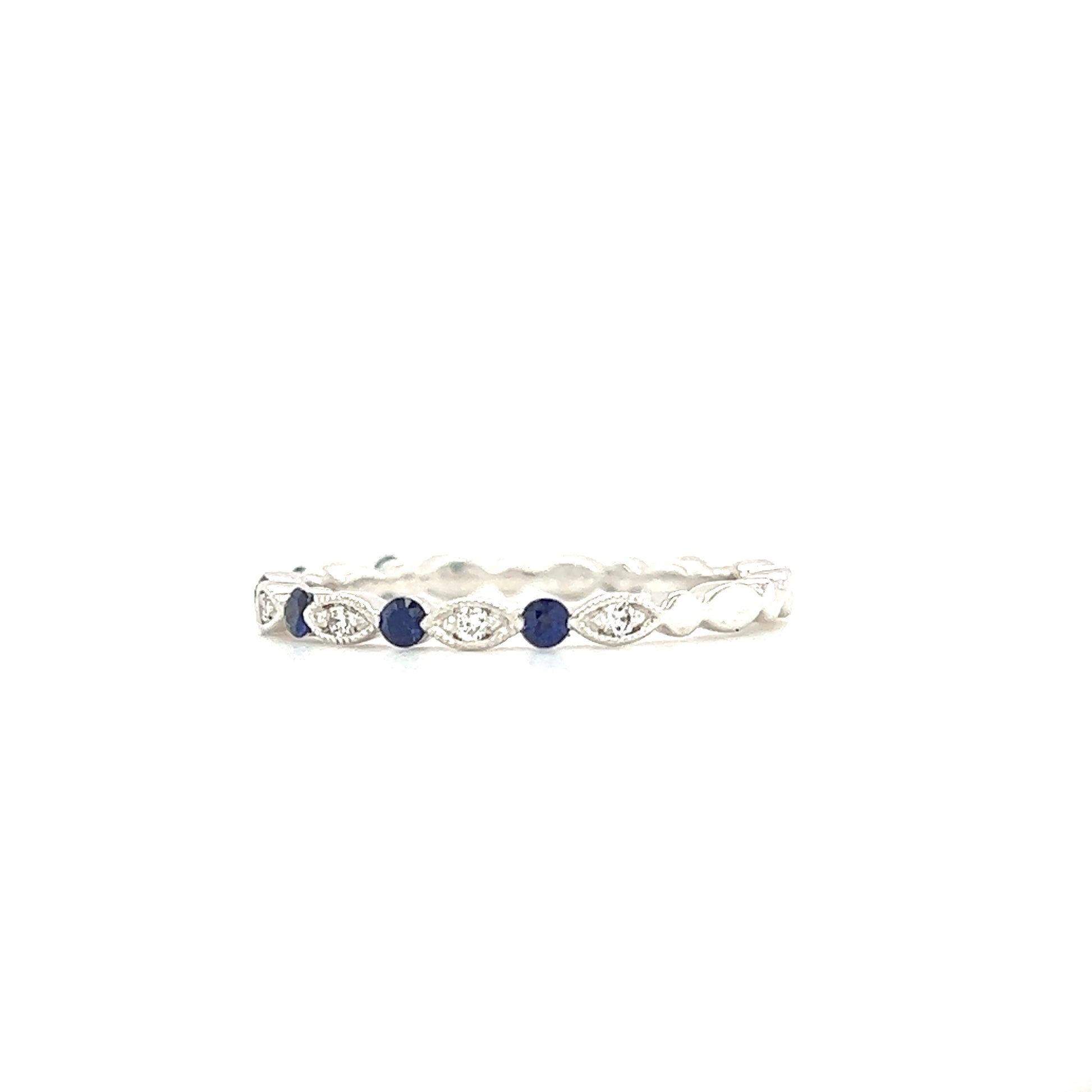Sapphire Ring with 0.18ctw of Sapphires and Side Diamonds in 18K White Gold Left Side View