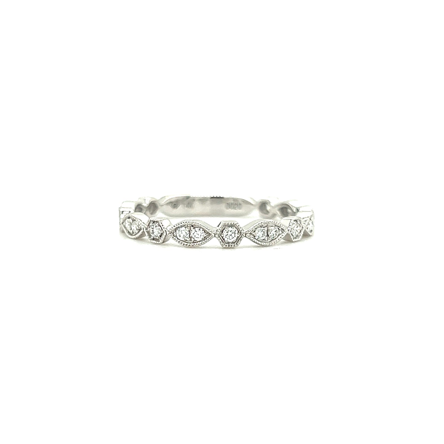 Hexagonal Diamond Ring with 0.20ctw of Diamonds in 14K White Gold Front View