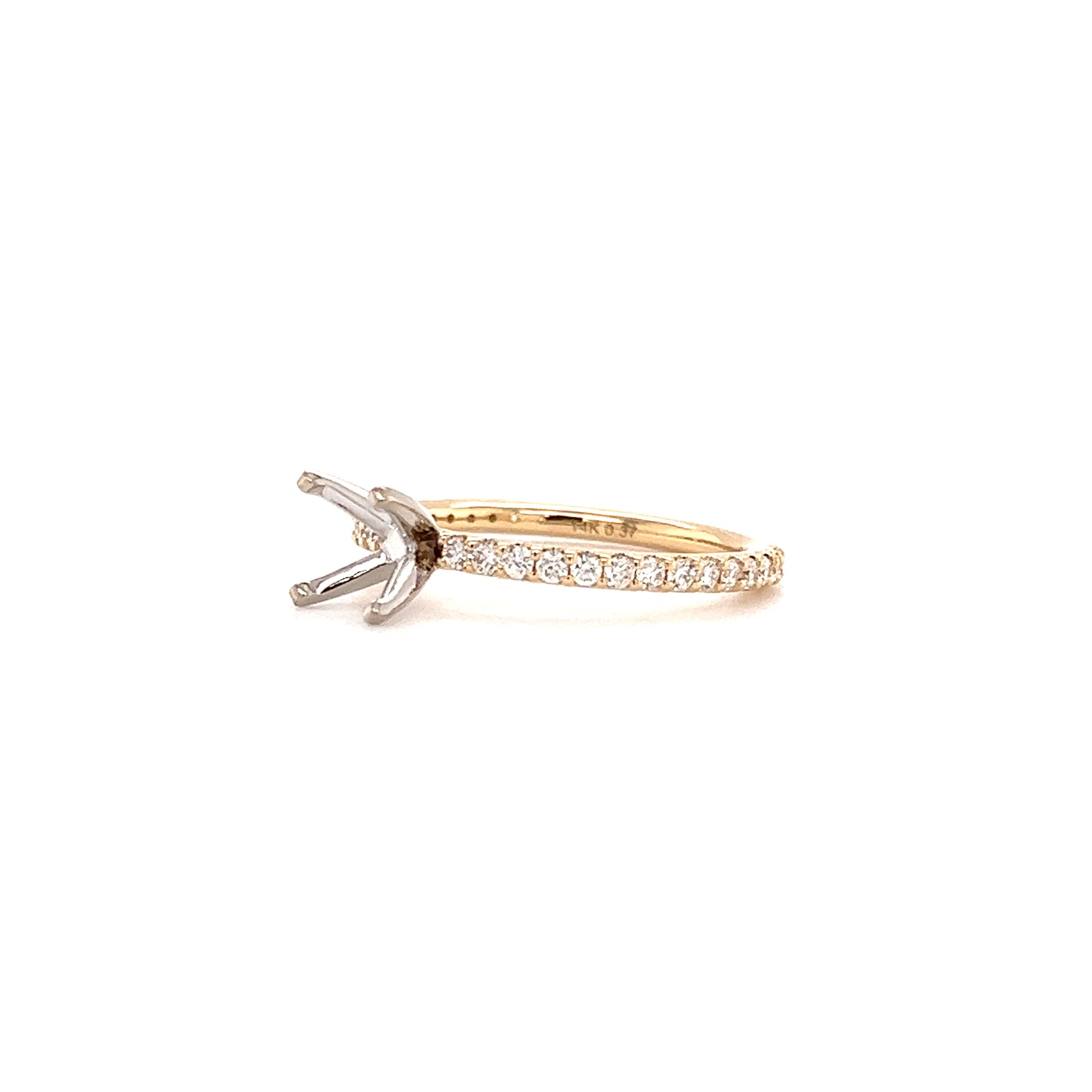 Solitaire Ring Setting with 0.37ct of Diamonds in 14K Yellow Gold Right Side View