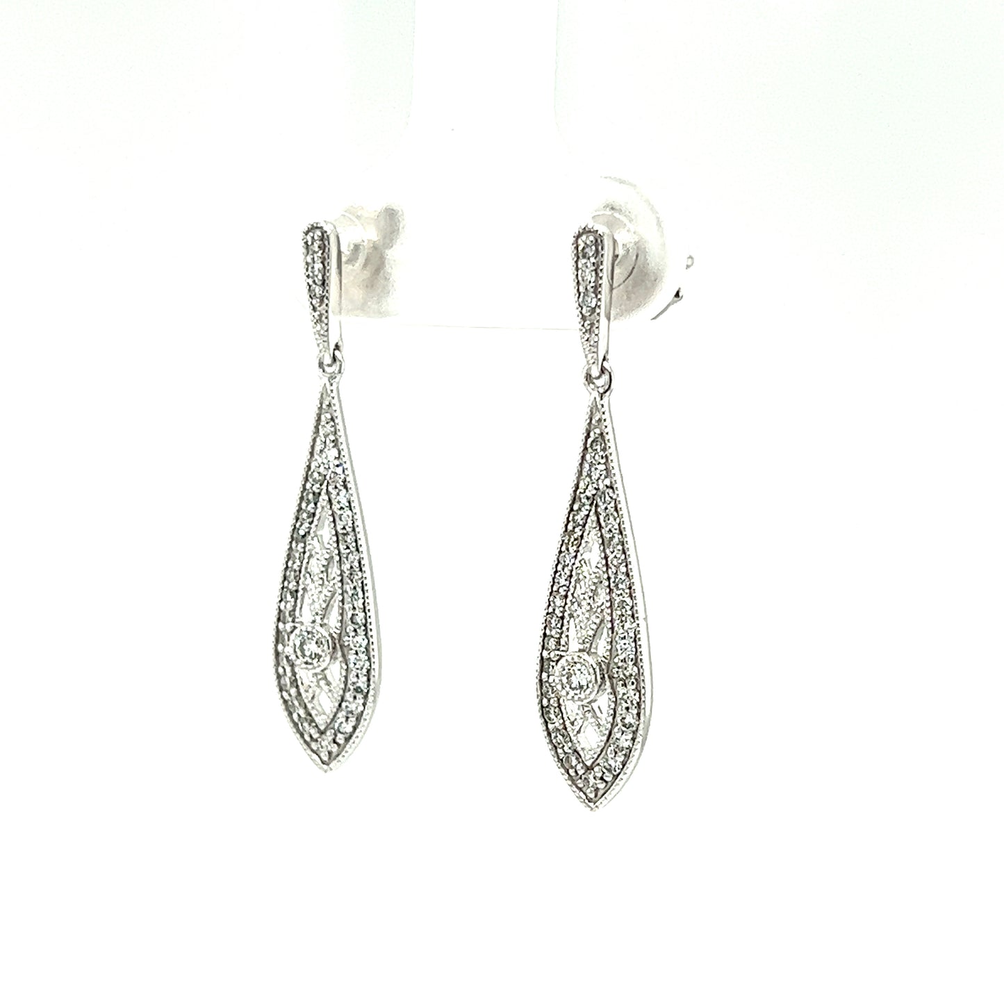 Diamond Dangle Earrings with 0.375ctw of Diamonds in 14K White Gold Right Side View