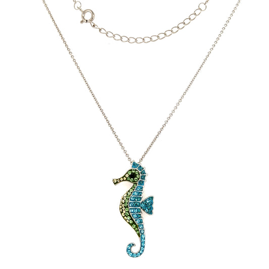 Seahorse Necklace with Multicolor Crystals in Sterling Silver Full Necklace View