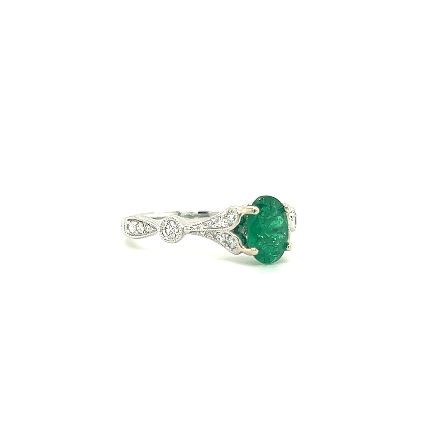 Oval Emerald Ring with 0.39ctw of Diamonds in 14K White Gold Left Side View