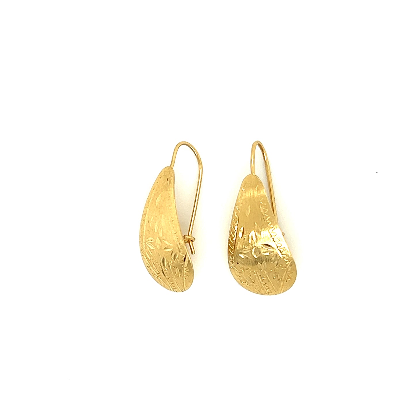 Gold Petal Drop Earrings with Engraving in 14K Yellow Gold Left Profile