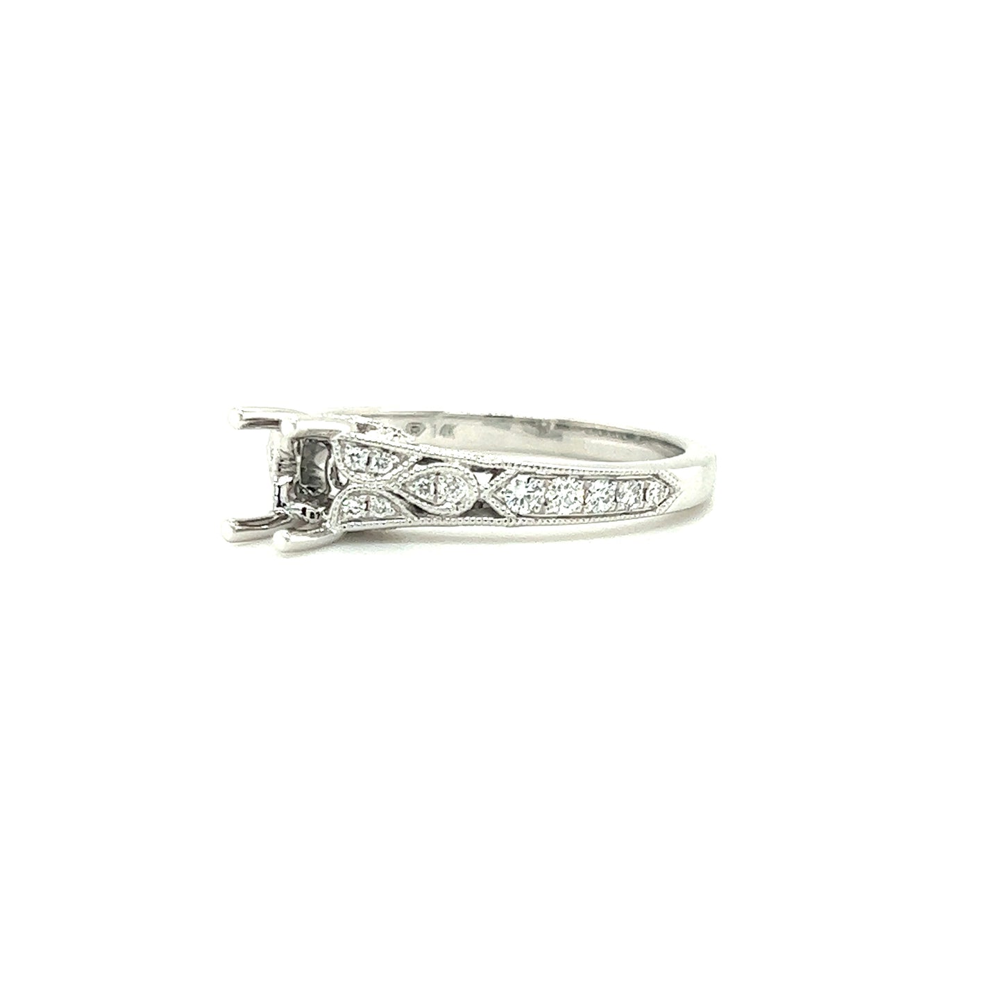 Four Prong Ring Setting with 0.20ctw of Diamonds in 14K White Gold Right Side View
