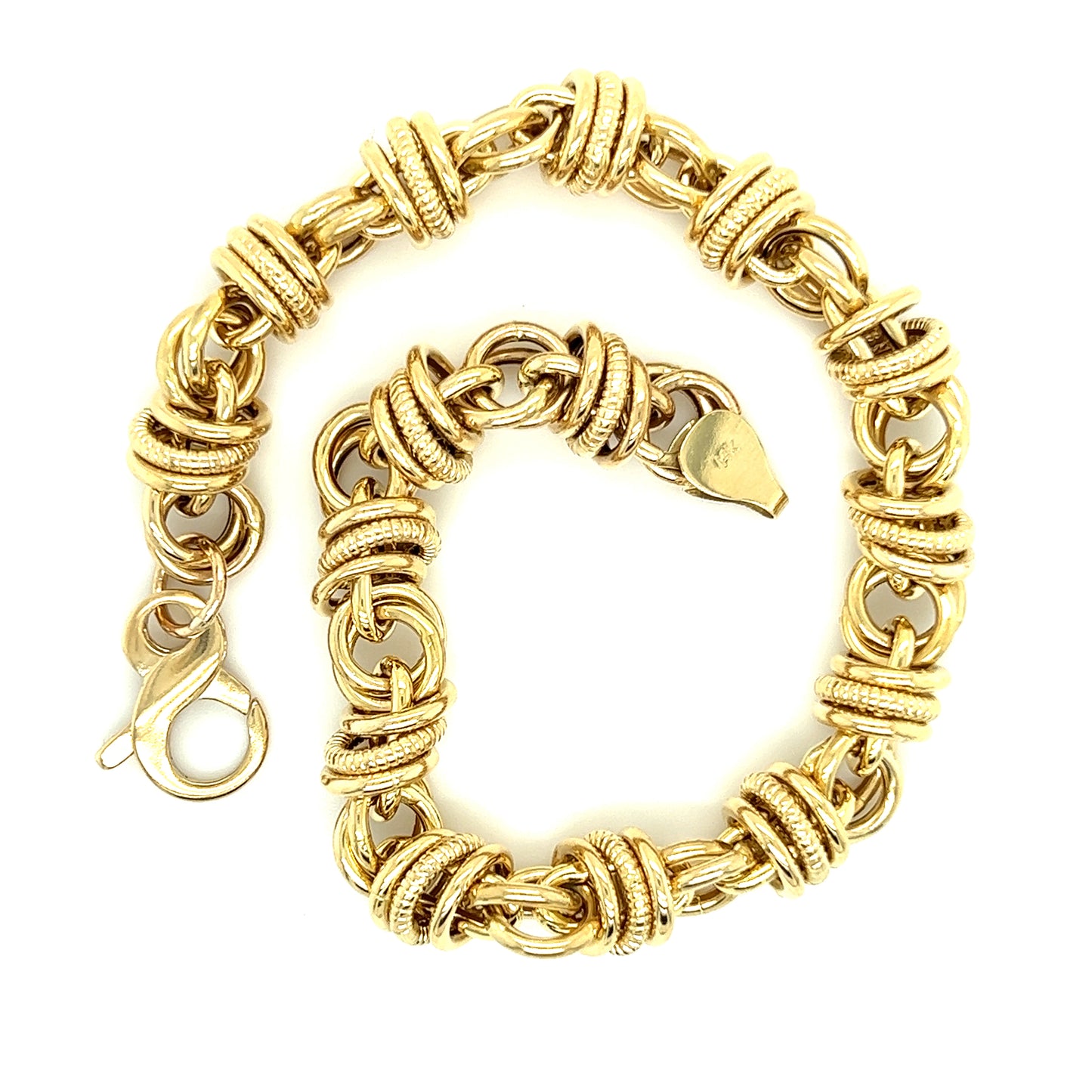 Double Link Bracelet with Loose Rings in 14K Yellow Gold Open Clasp Top View