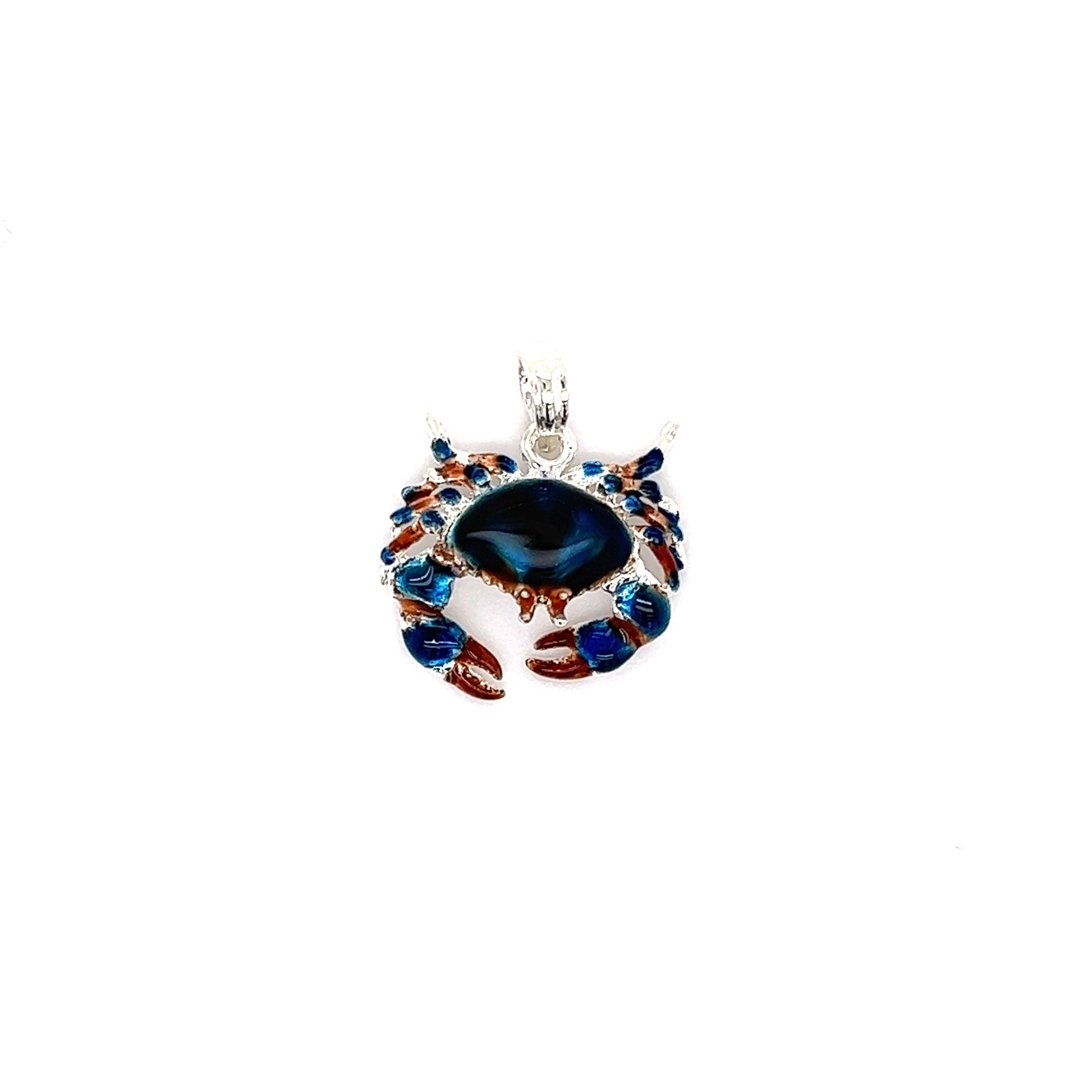 Blue Stone Crab Small Pendant with Enameling in Sterling Silver Top View