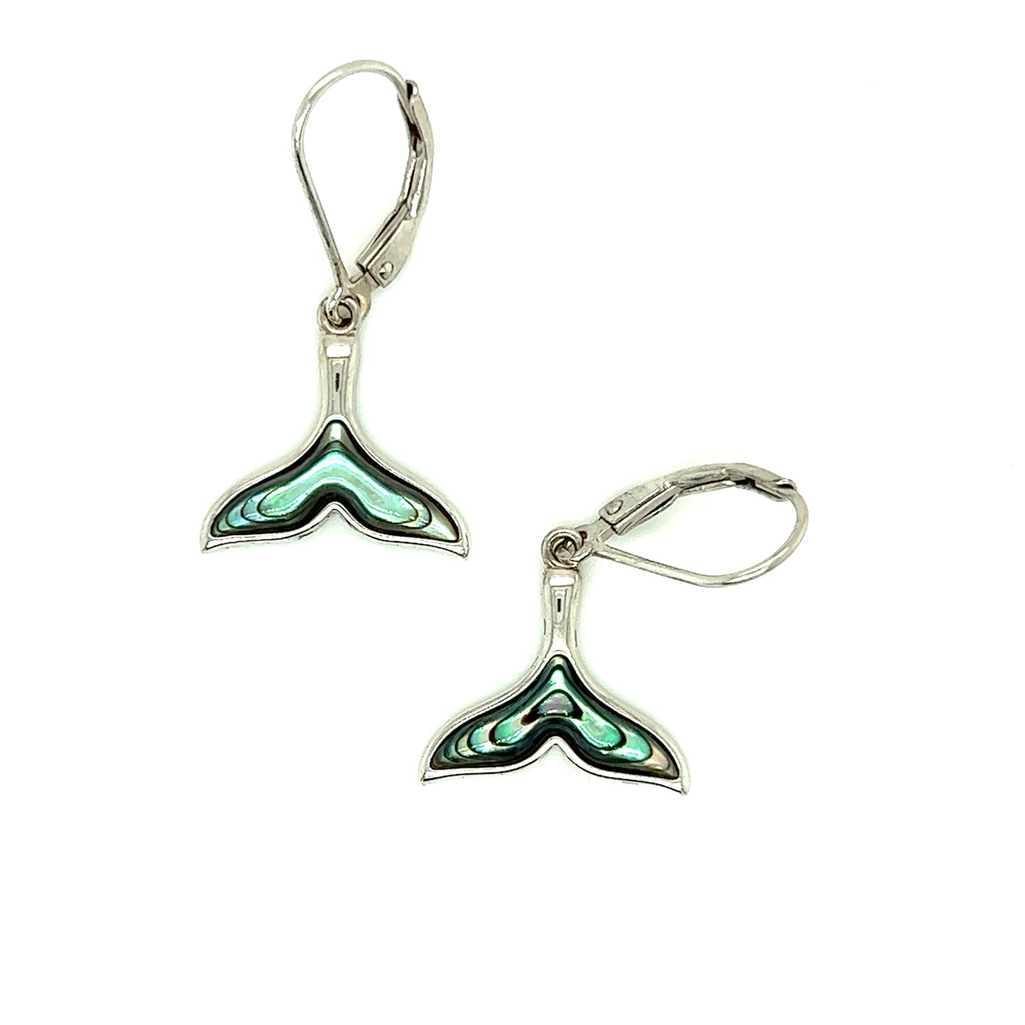 Whale Tail Dangle Earrings with Abalone Shell Details in Sterling Silver Alternative View