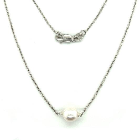 Add-a-Pearl Necklace with One 6.5mm White Pearl in 14K White Gold Front