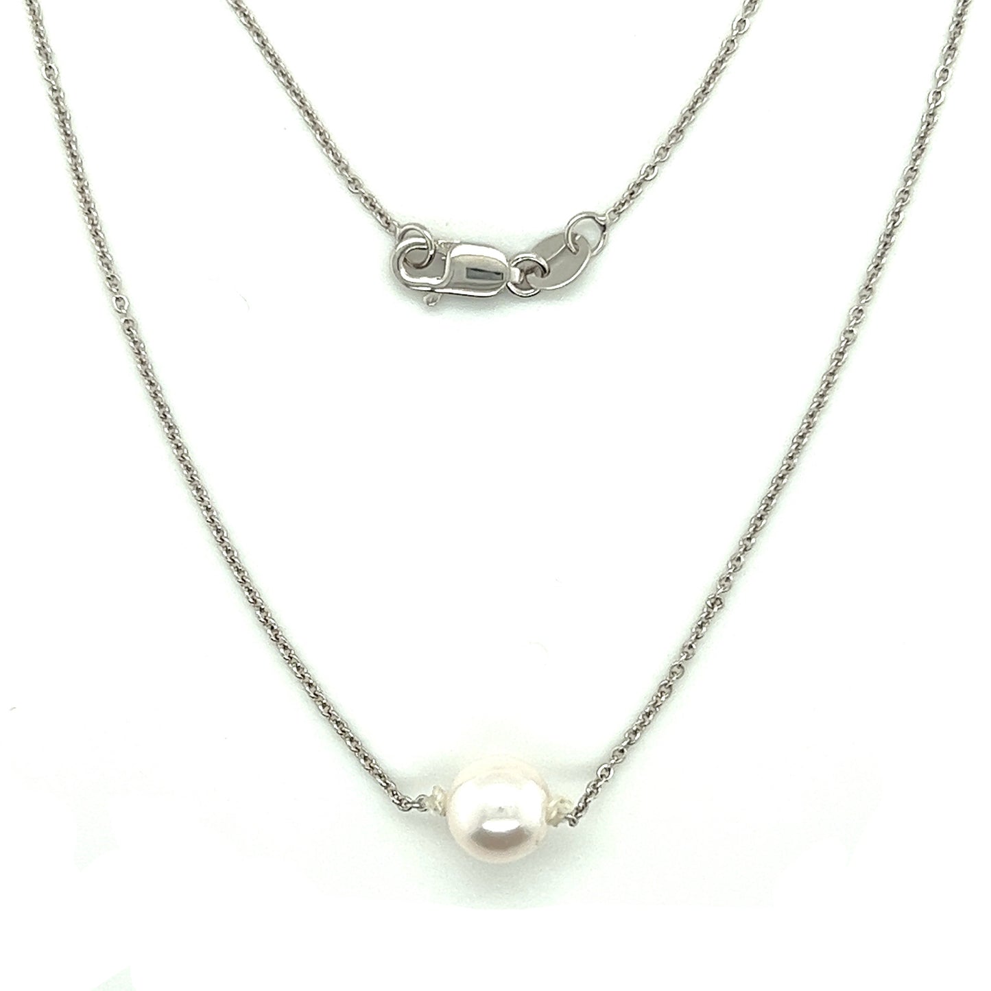 Add-a-Pearl Necklace with One 6.5mm White Pearl in 14K White Gold Front