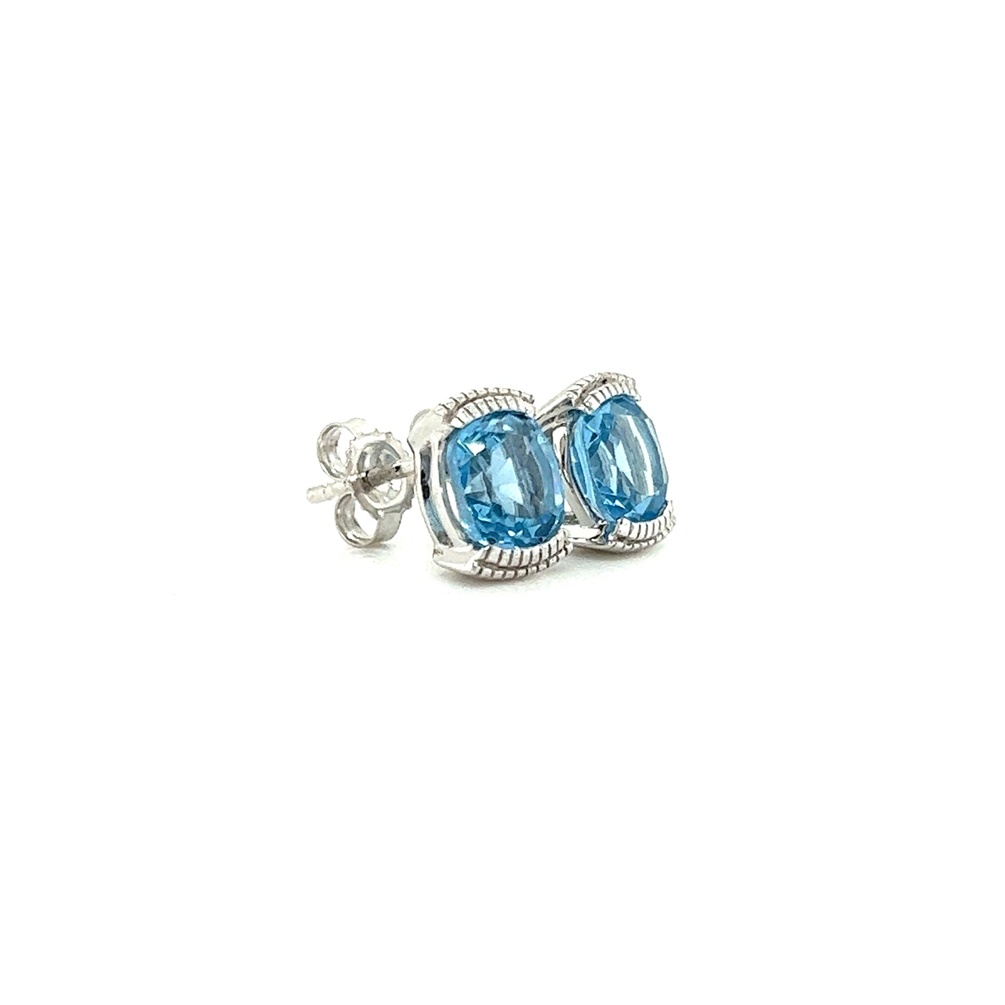 Cushion Blue Topaz Stud Earrings with 1.78ctw of Swiss Blue Topaz in 14K White Gold Left Side View