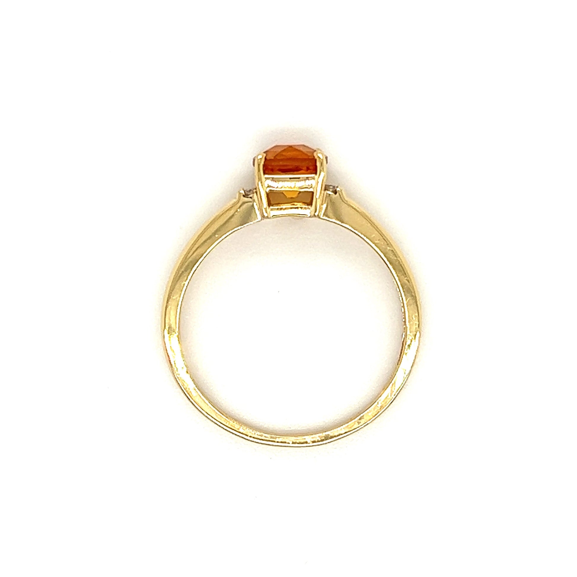Cushion Citrine Ring in 14K Yellow Gold with Side Diamonds Top View