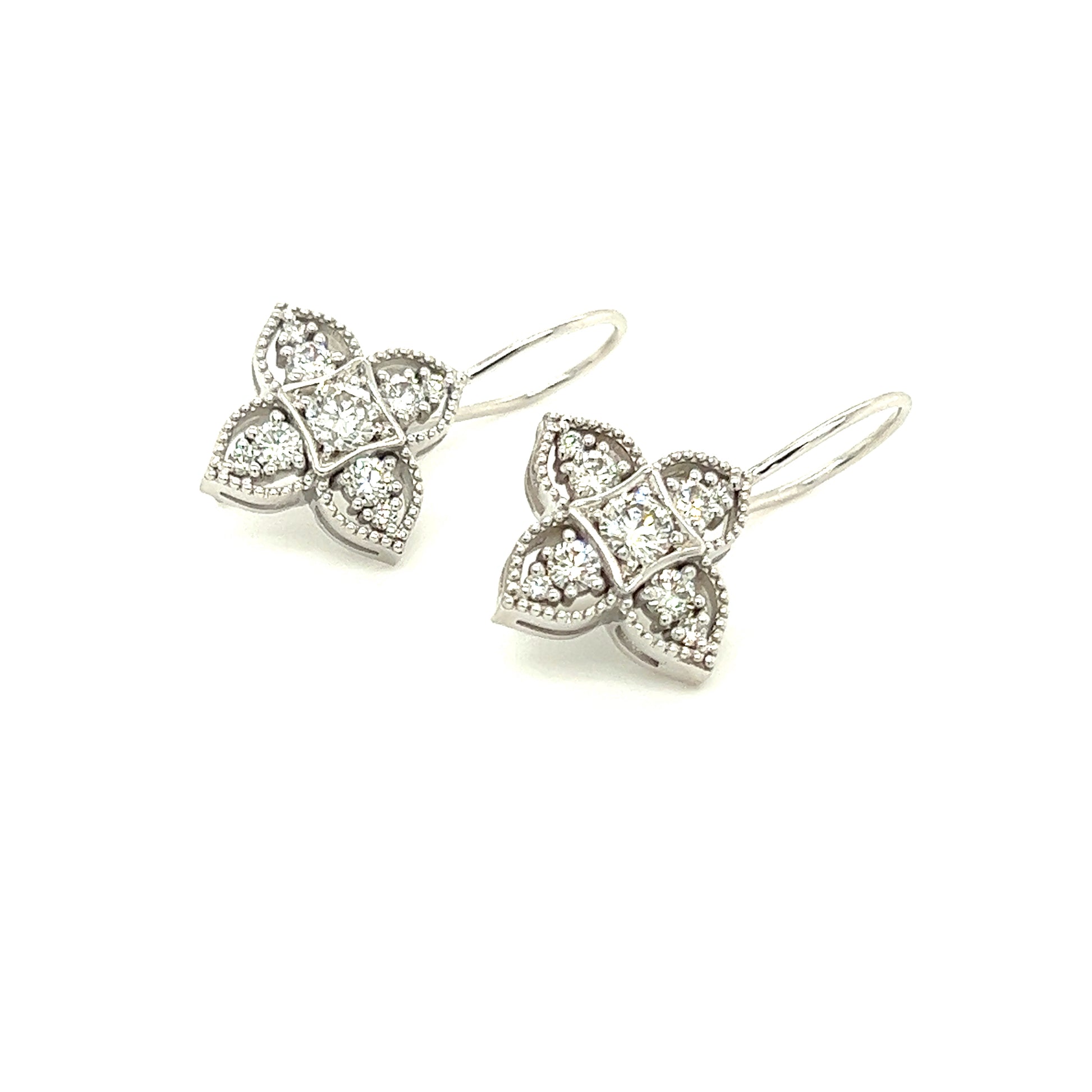 Floral Diamond Dangle Earrings with 1.30ctw of Diamonds in 14K White Gold Front Alternative View