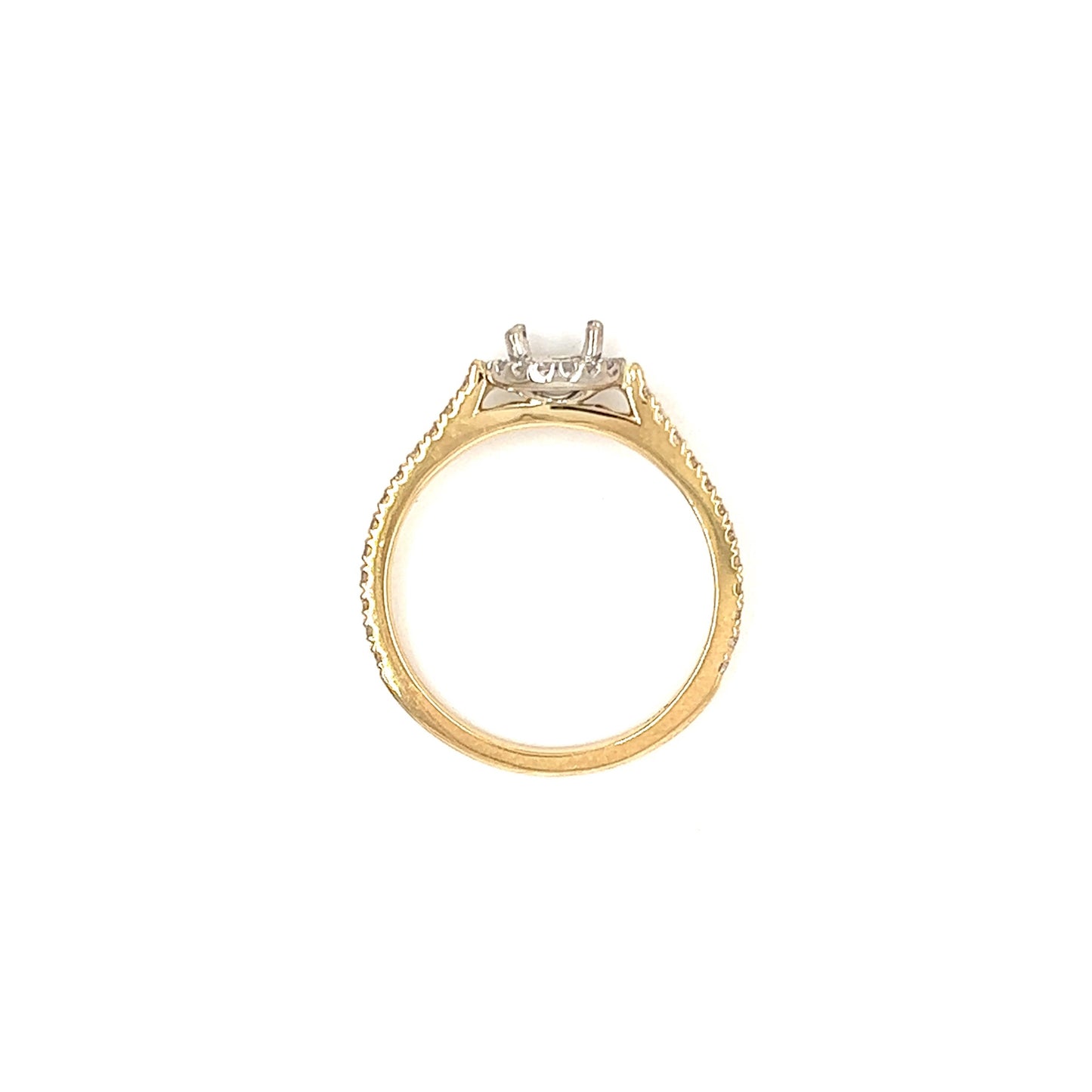 Ring Setting with Diamond Halo in 14K Yellow Gold Top View