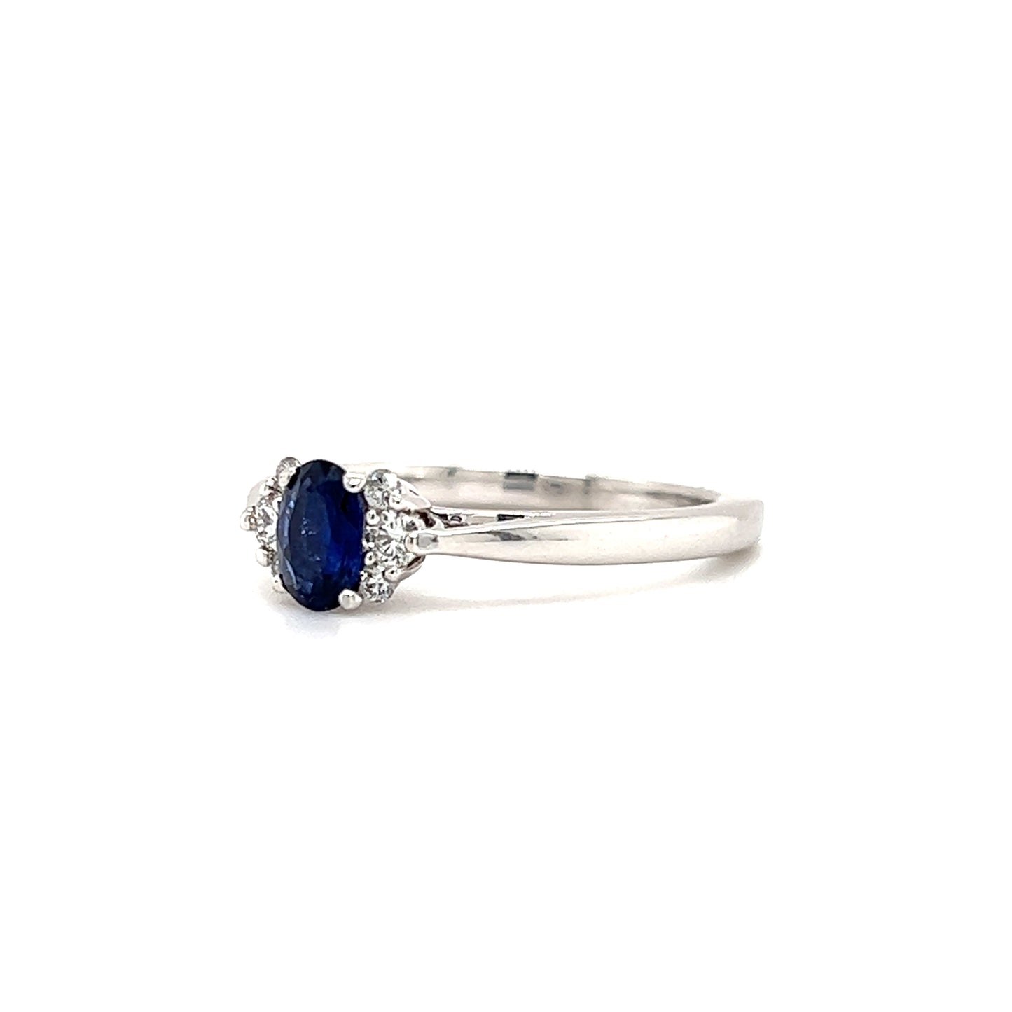 Oval Sapphire Ring with Six Side Diamonds in 14K White Gold Left Side View