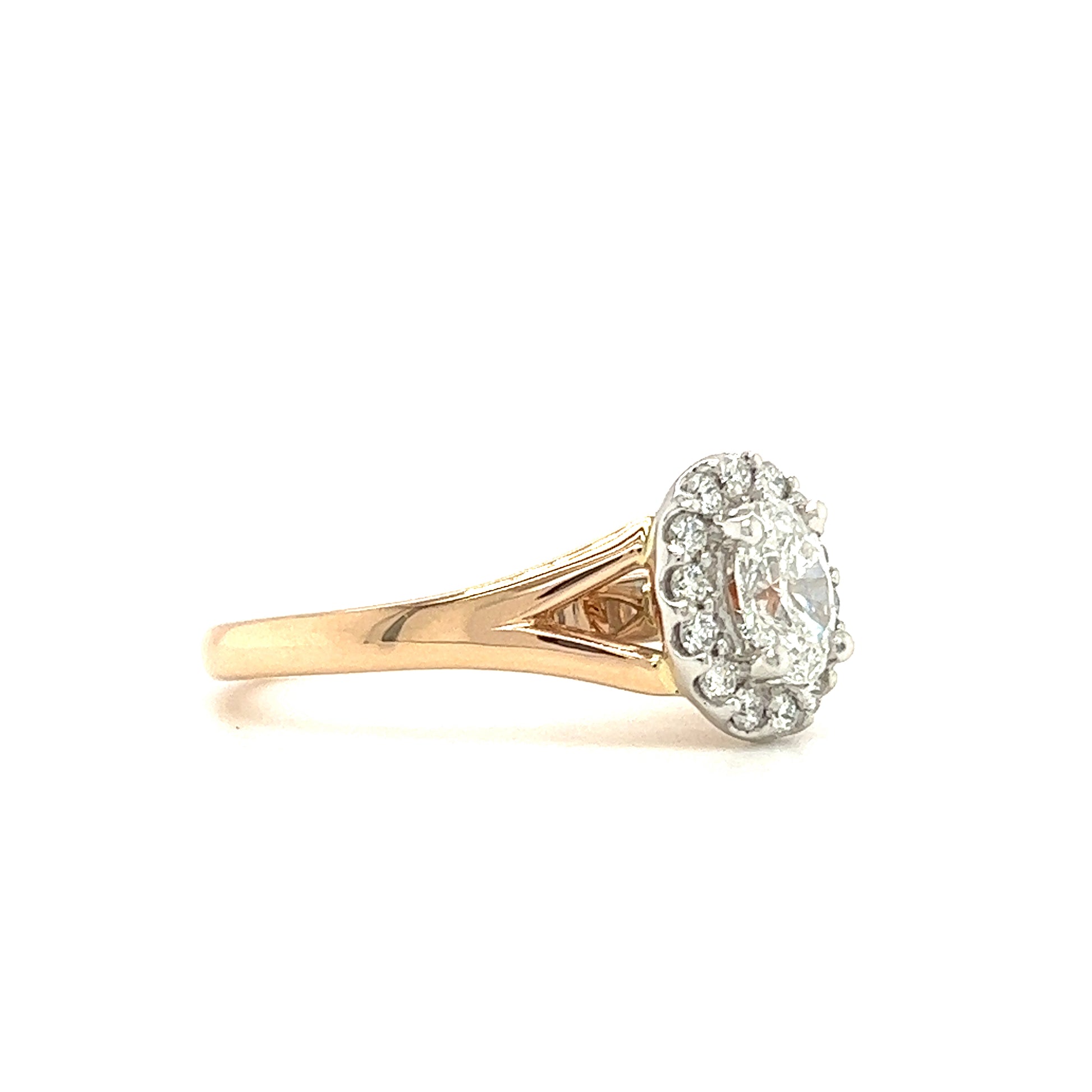 Oval Diamond Ring with Diamond Halo in 14K Rose Gold Right Side View