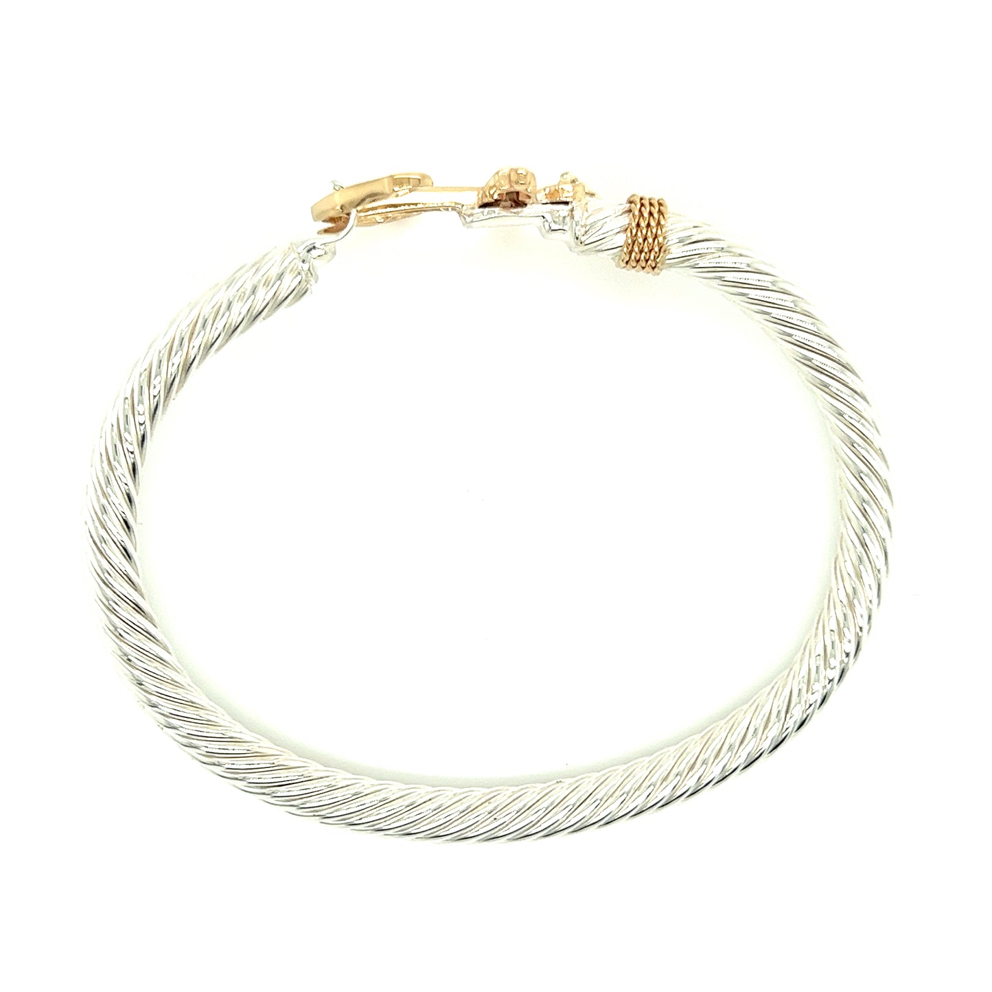 Twisted Cable 5mm Bangle Bracelet with 14K Yellow Gold Anchor and Wrap in Sterling Silver Top View