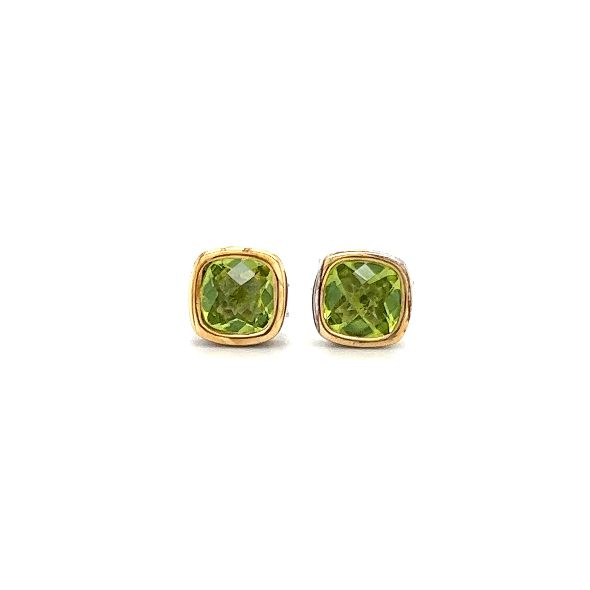 Cushion Peridot Stud Earrings in Sterling Silver  Front View