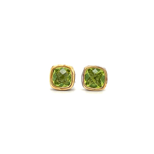 Cushion Peridot Stud Earrings in Sterling Silver  Front View
