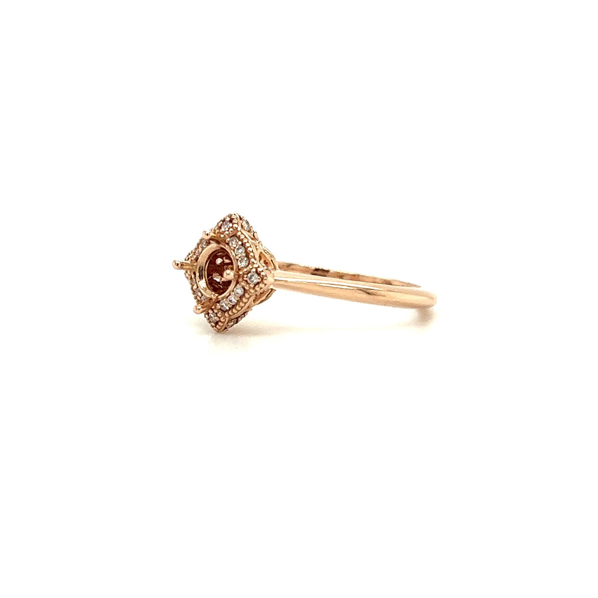 Ring Setting with Diamond Halo in 14K Rose Gold Right Side View
