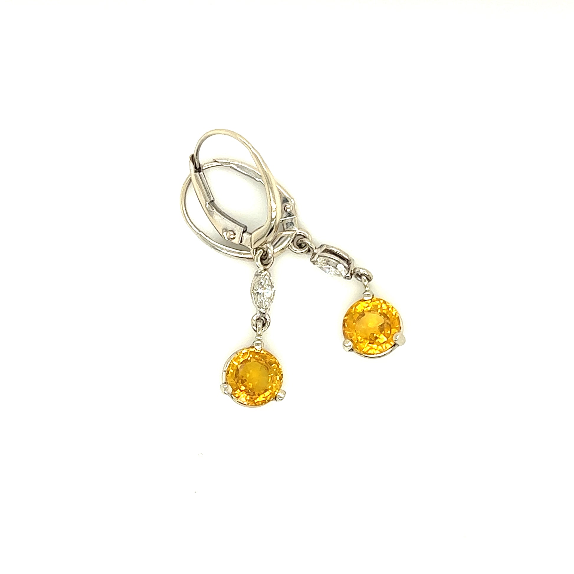 Yellow Sapphire Dangle Earrings with Two Marquise Accent Diamonds in 14K White Gold Top Alternative View