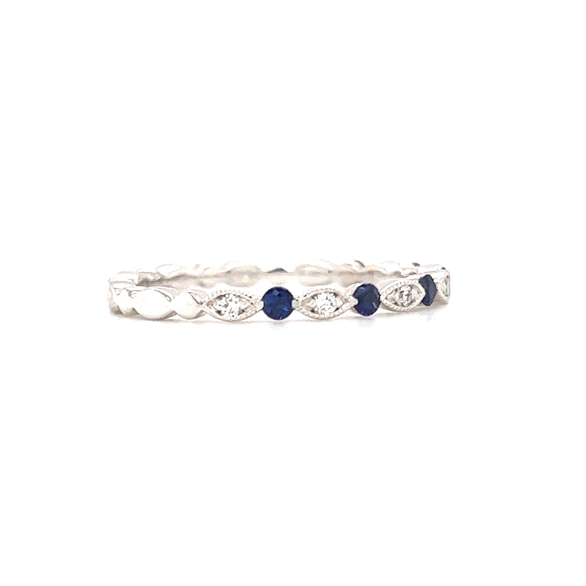 Sapphire Ring with 0.18ctw of Sapphires and Side Diamonds in 18K White Gold Right Side View