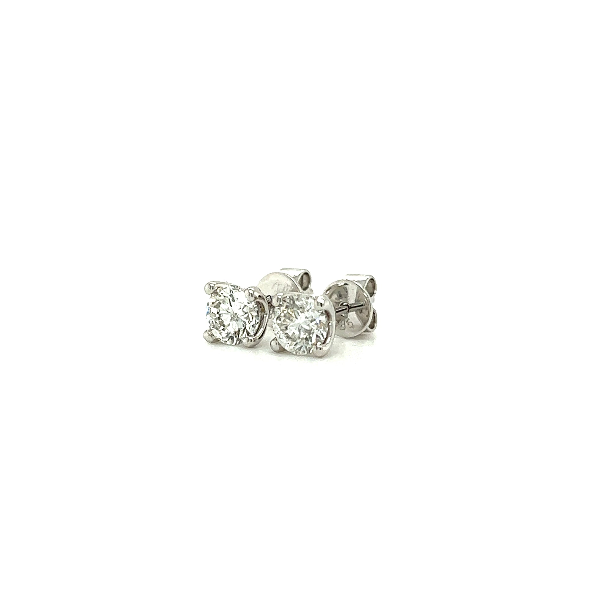 Diamond Stud Earrings with 1ctw of Diamonds in 14K White Gold Right Side View