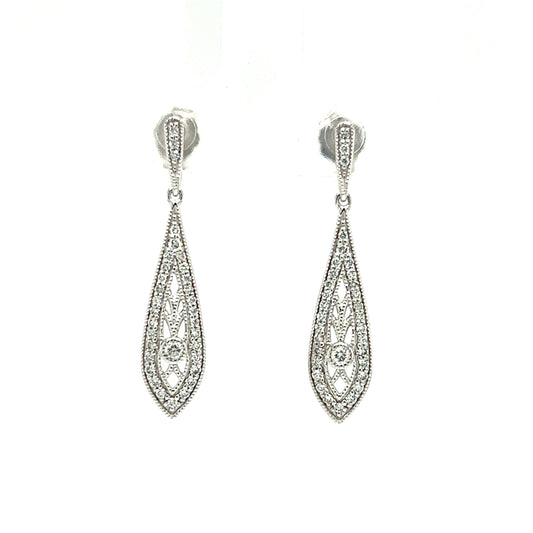 Diamond Dangle Earrings with 0.375ctw of Diamonds in 14K White Gold Front View