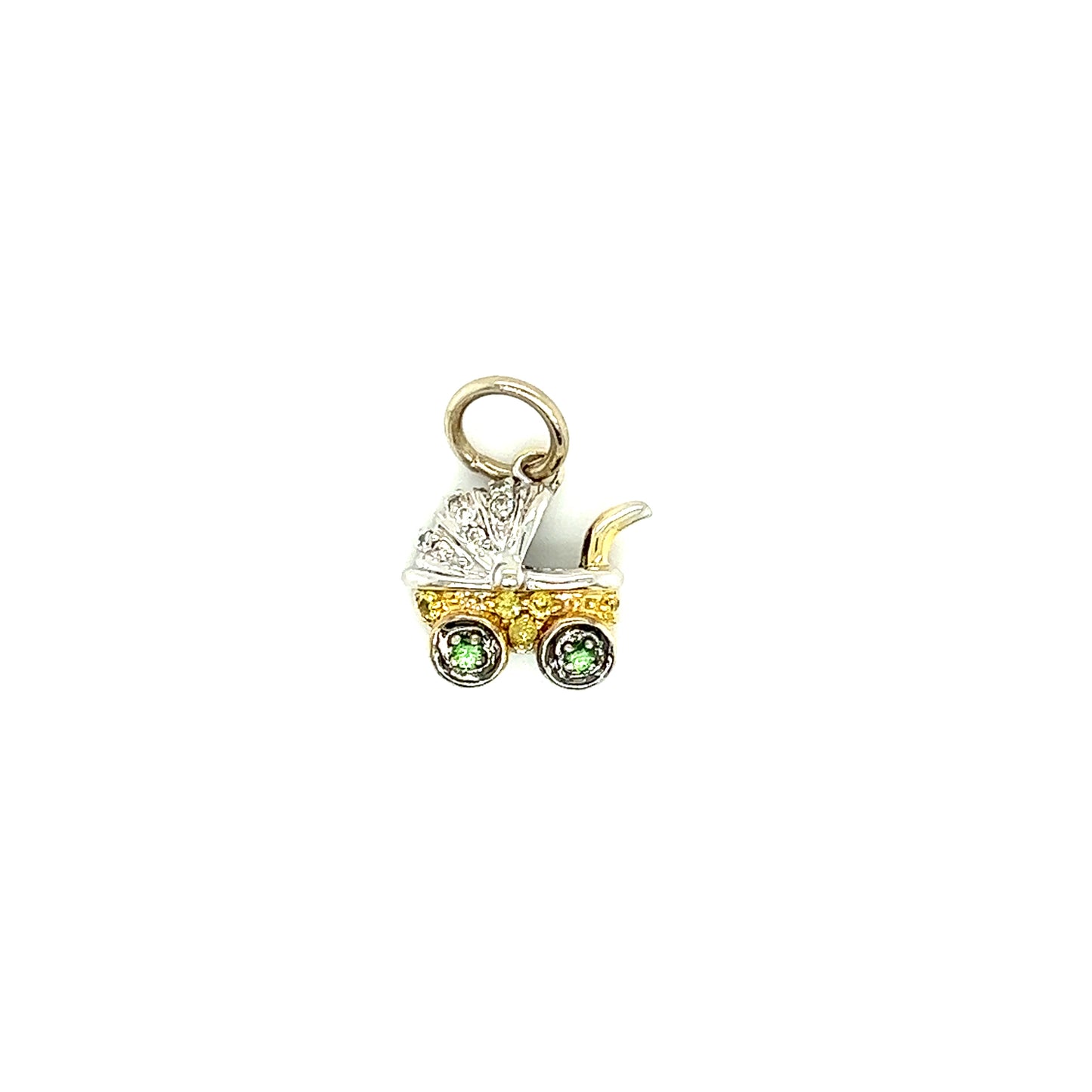 Stroller Charm with Diamonds and Sapphire Accents in 14K Yellow and White Gold