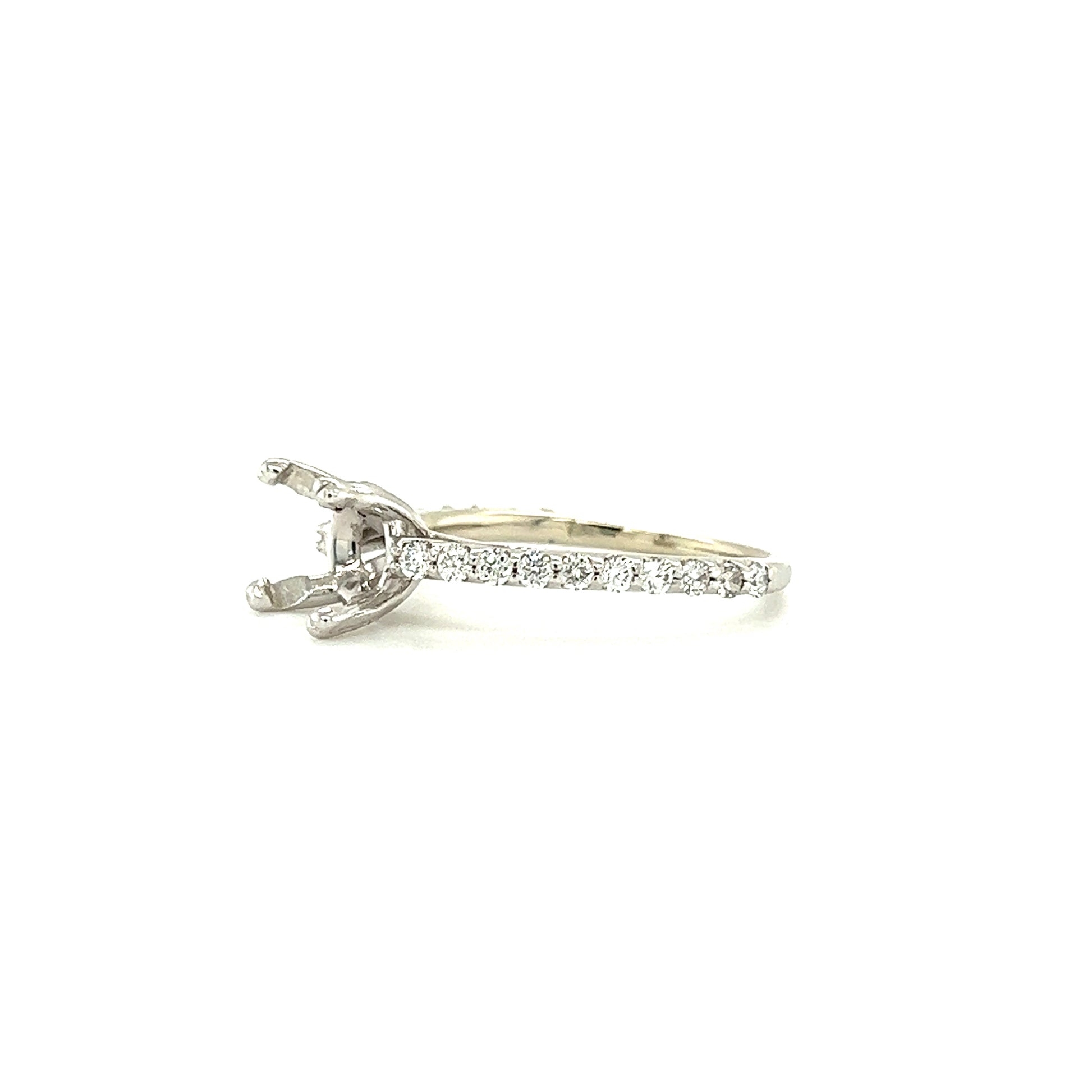 Cathedral Ring Setting with Twenty Side Diamonds in 14K White Gold Right Side View