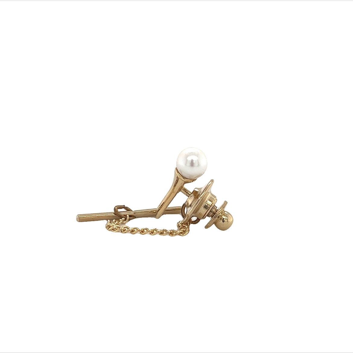 Golf Pin Tie Tack with a 6mm White Pearl in 14K Yellow Gold Alternative View