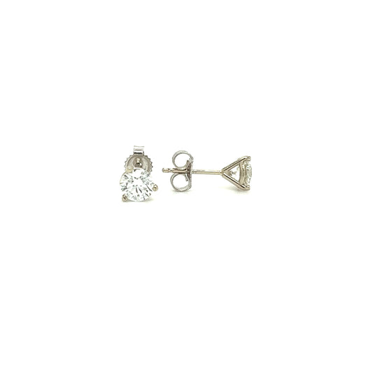 Diamond Stud Earrings with 0.98ctw of Diamonds in 14K White Gold Front and Side View