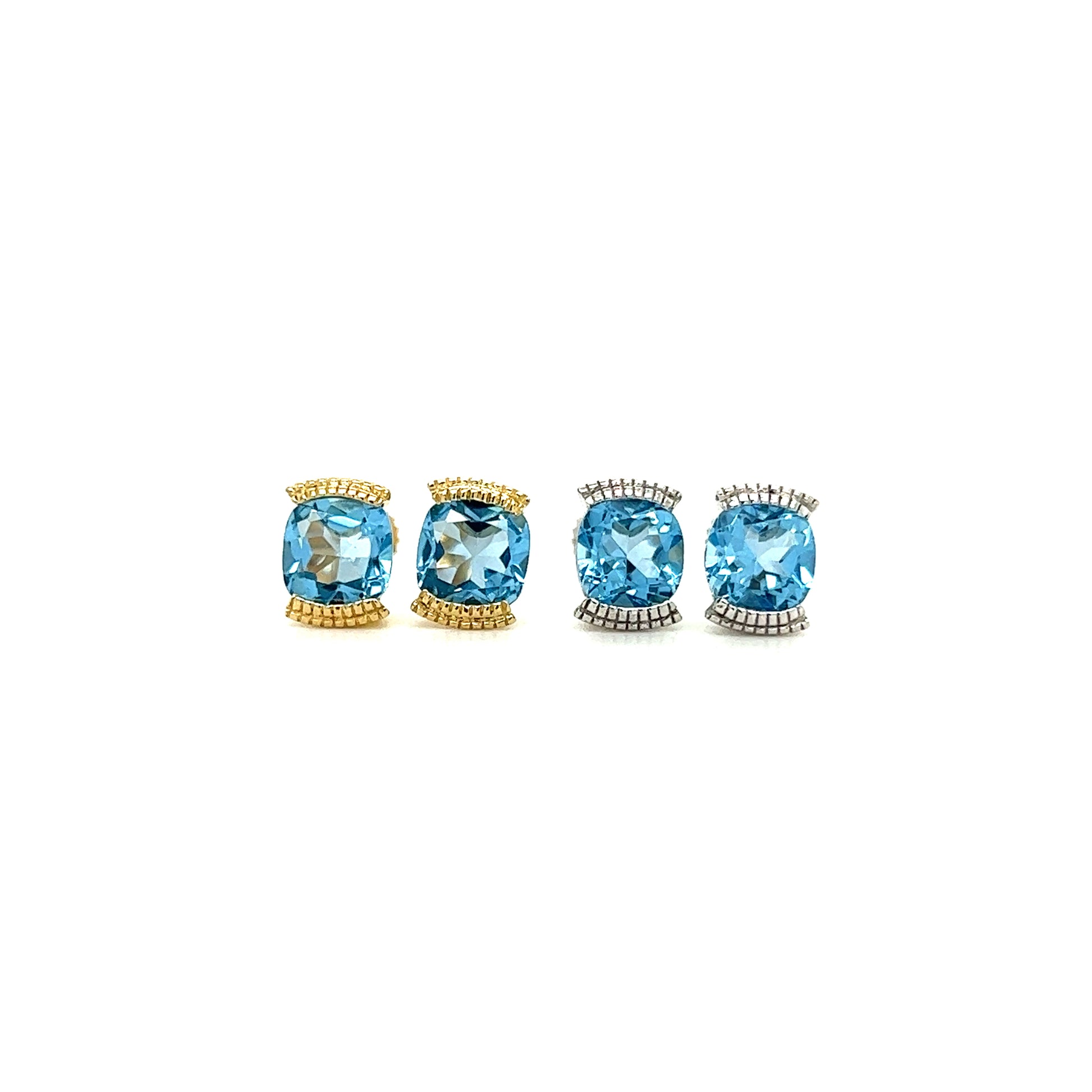 Cushion Blue Topaz Stud Earrings with 1.78ctw of Swiss Blue Topaz in 14K Gold Front View