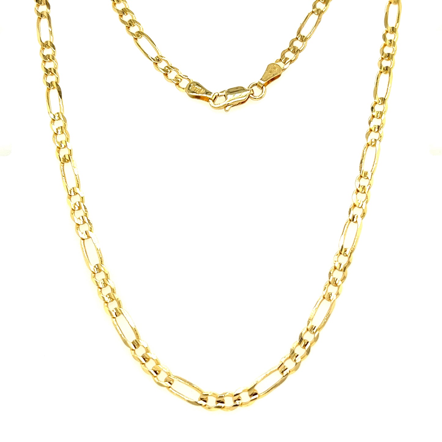 Figaro Chain 3.9mm with 22in of Length in 10K Yellow Gold Full Chain Front View