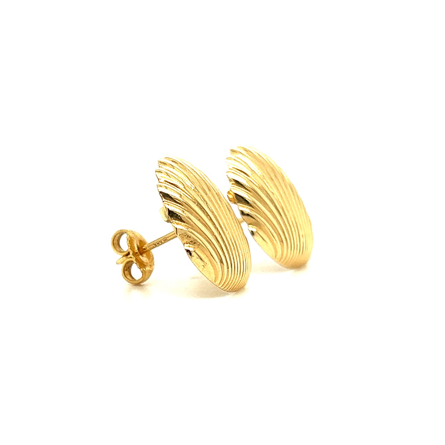 Scallop Post Earrings in 14K Yellow Gold Left Side View