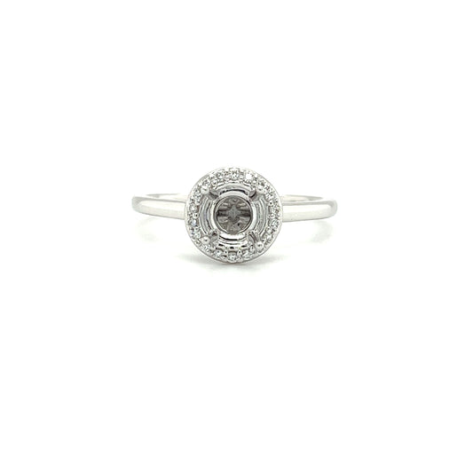 Ring Setting with Round Diamond Halo in 14K White Gold Front View