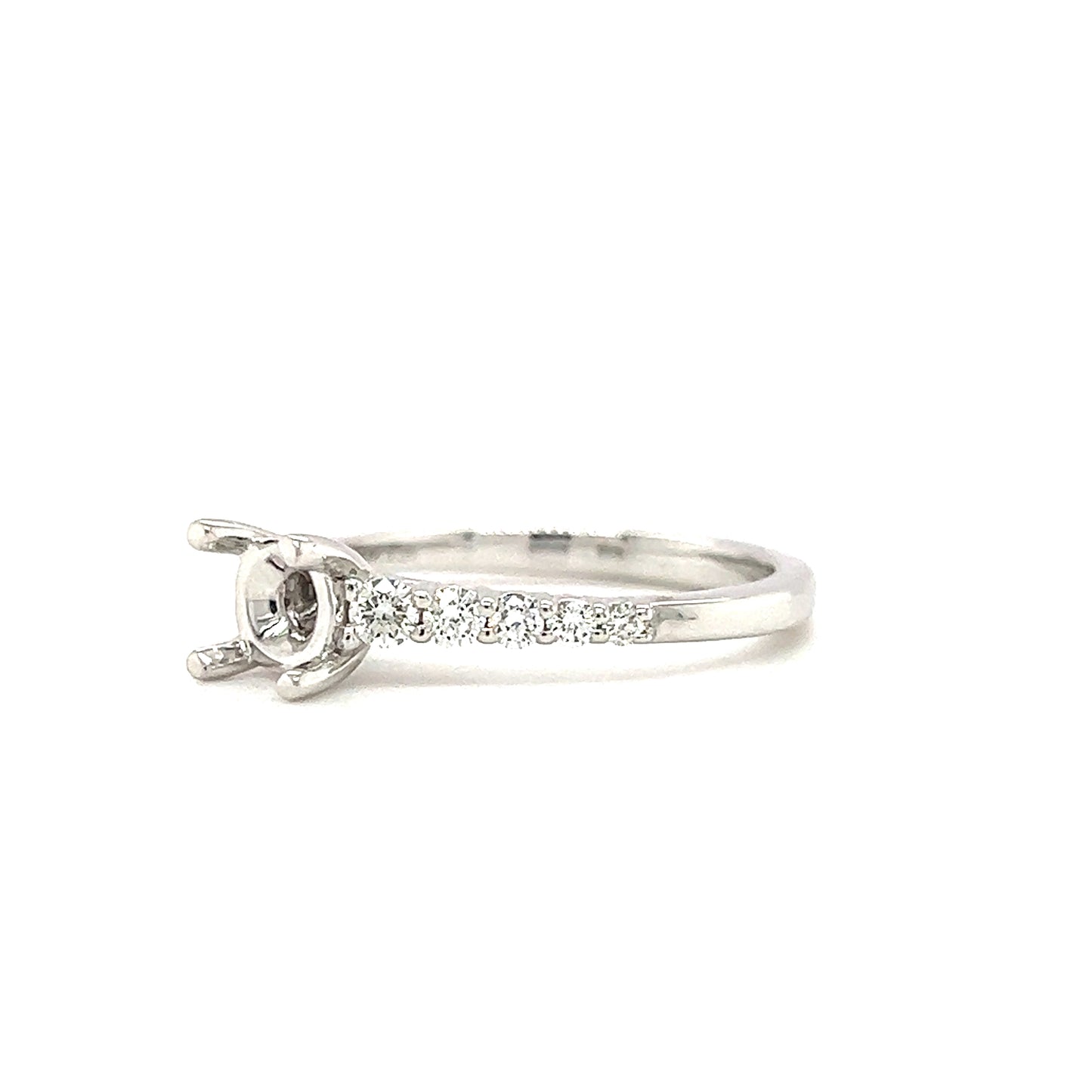 Engagement Ring Setting with Ten Side Diamonds in 14K White Gold Right Side View
