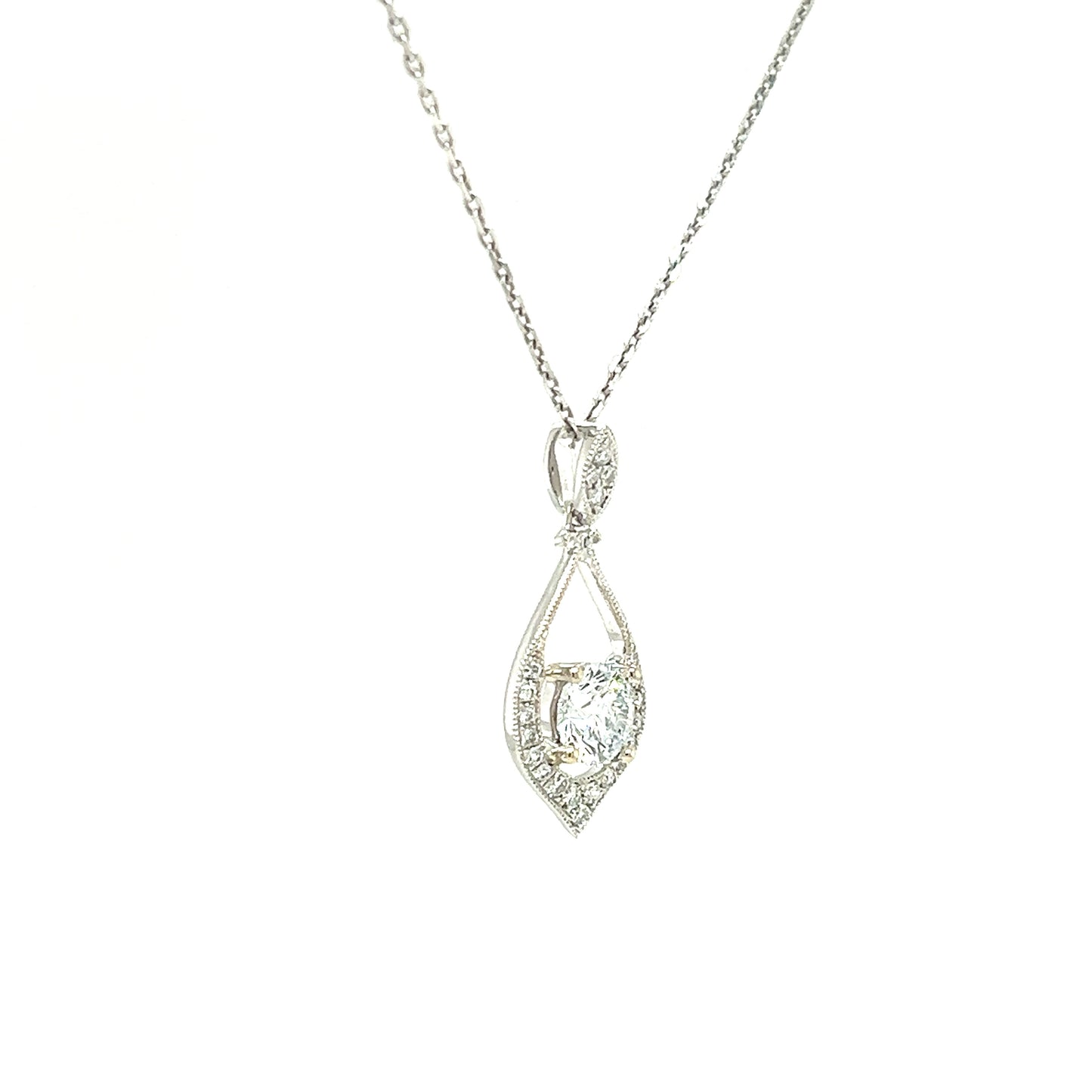 Round Diamond Pendant with 0.60ctw of Diamonds in 14K White Gold Pendant and ChainLeft View