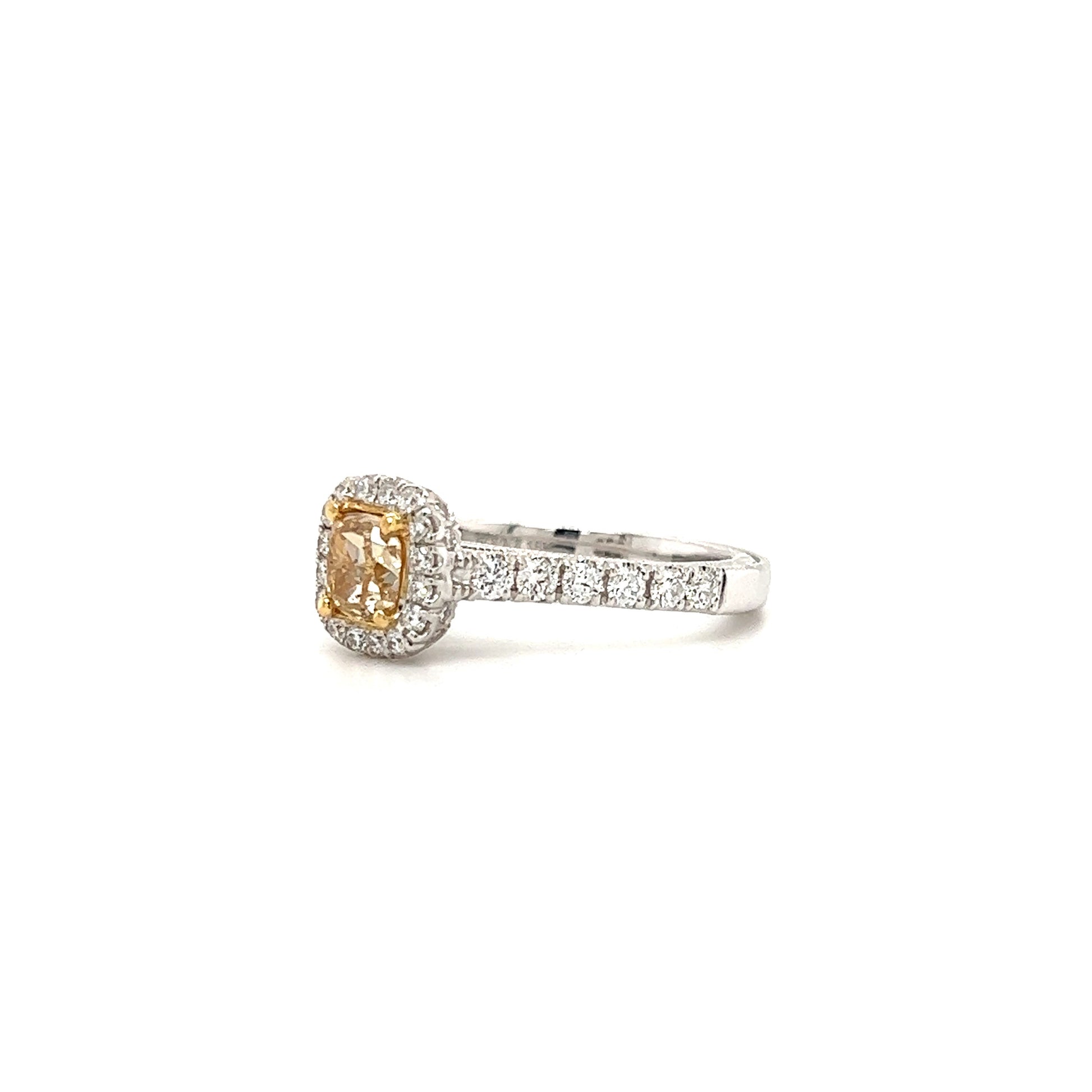 Yellow Diamond Ring with Forty-Two Diamonds in 18K White Gold Left Side View
