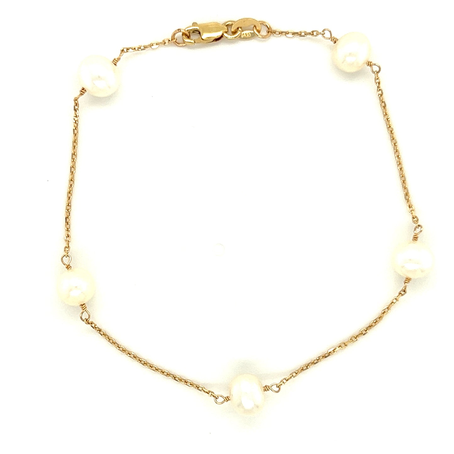 Freshwater Pearl Station Bracelet with Five Pearls in 14K Yellow Gold Top View