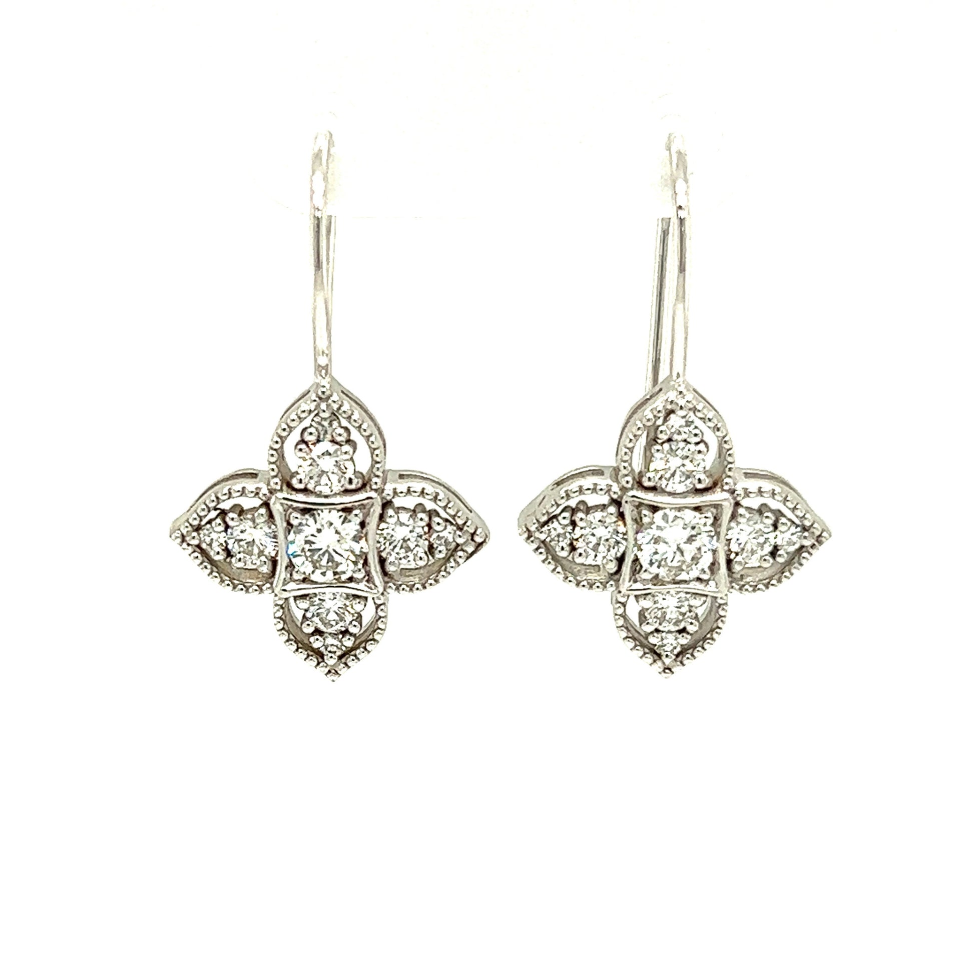 Floral Diamond Dangle Earrings with 1.30ctw of Diamonds in 14K White Gold Front View