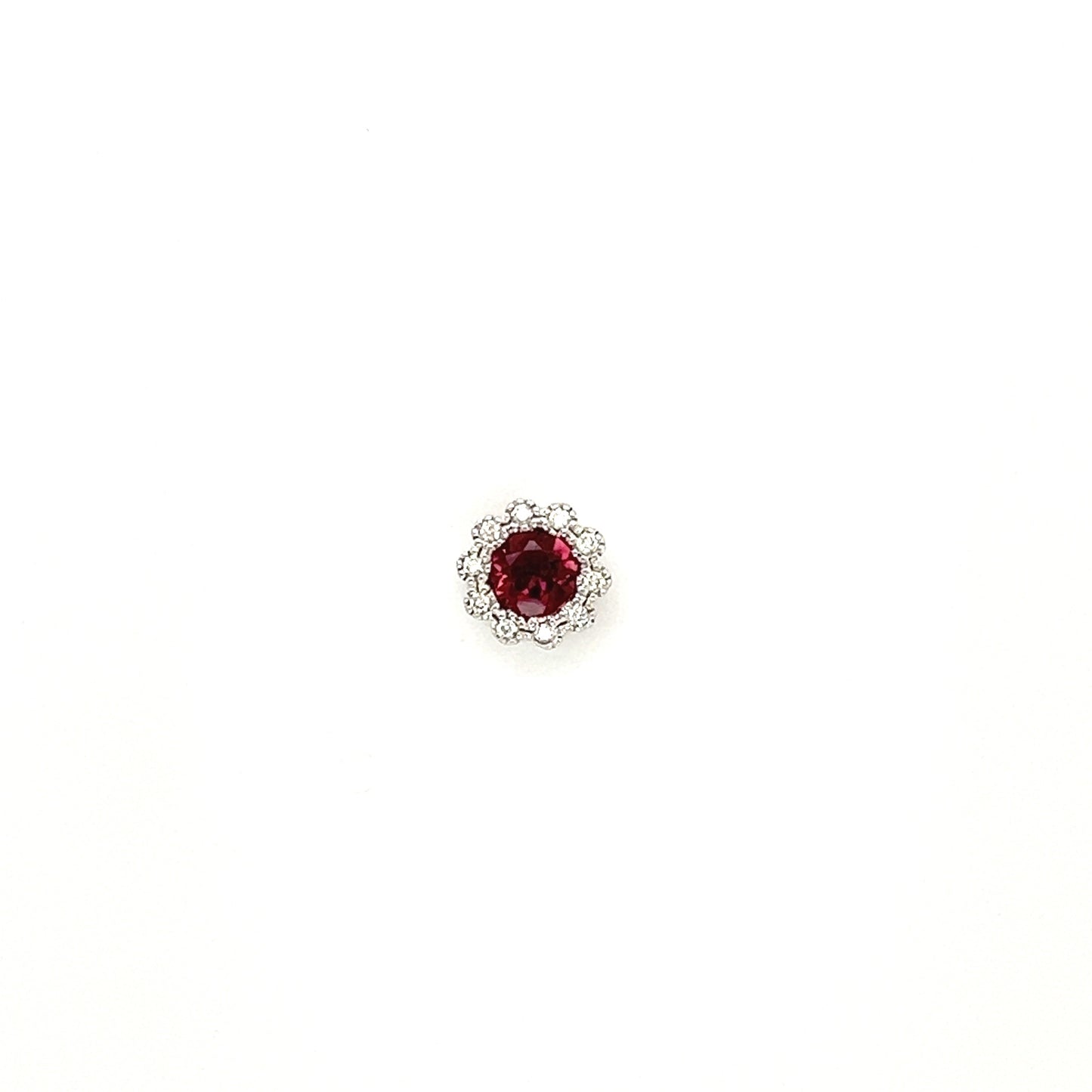 Floral Tourmaline Pendant with Diamond Halo in 14K White Gold Pendant Front View