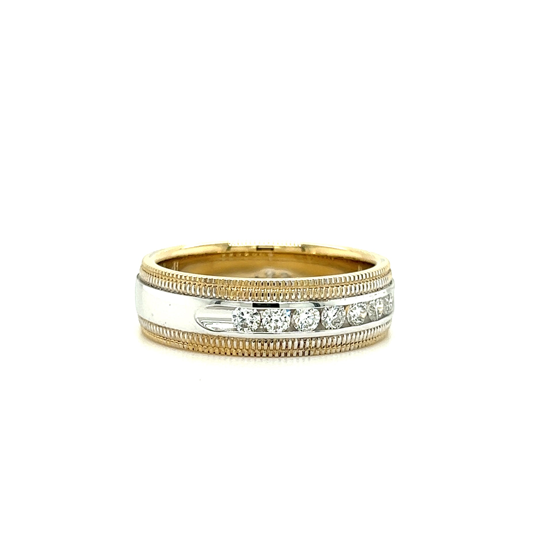 Diamond 7mm Ring with Seven Diamonds in 14K White and Yellow Gold Left Side View