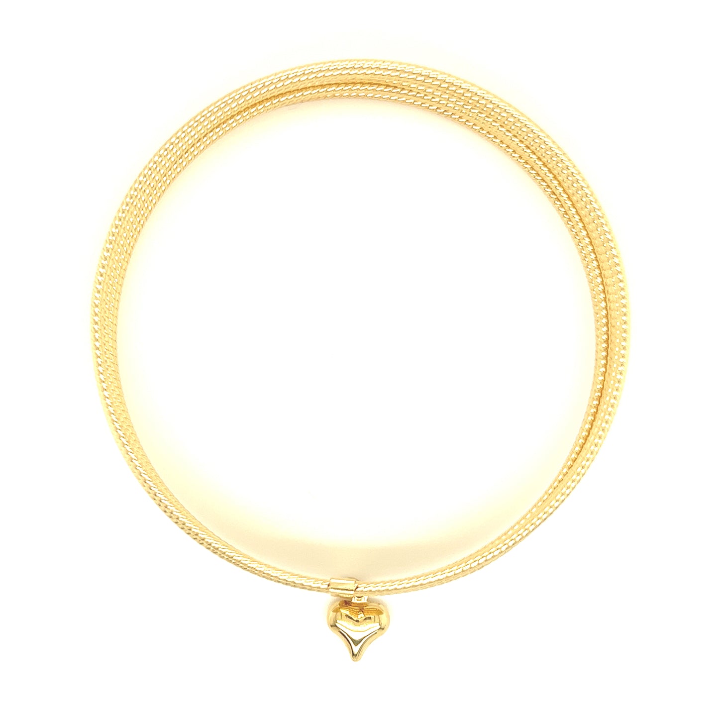 Textured Bangle Bracelet Set with Dangle Heart in 14K Yellow Gold Top View