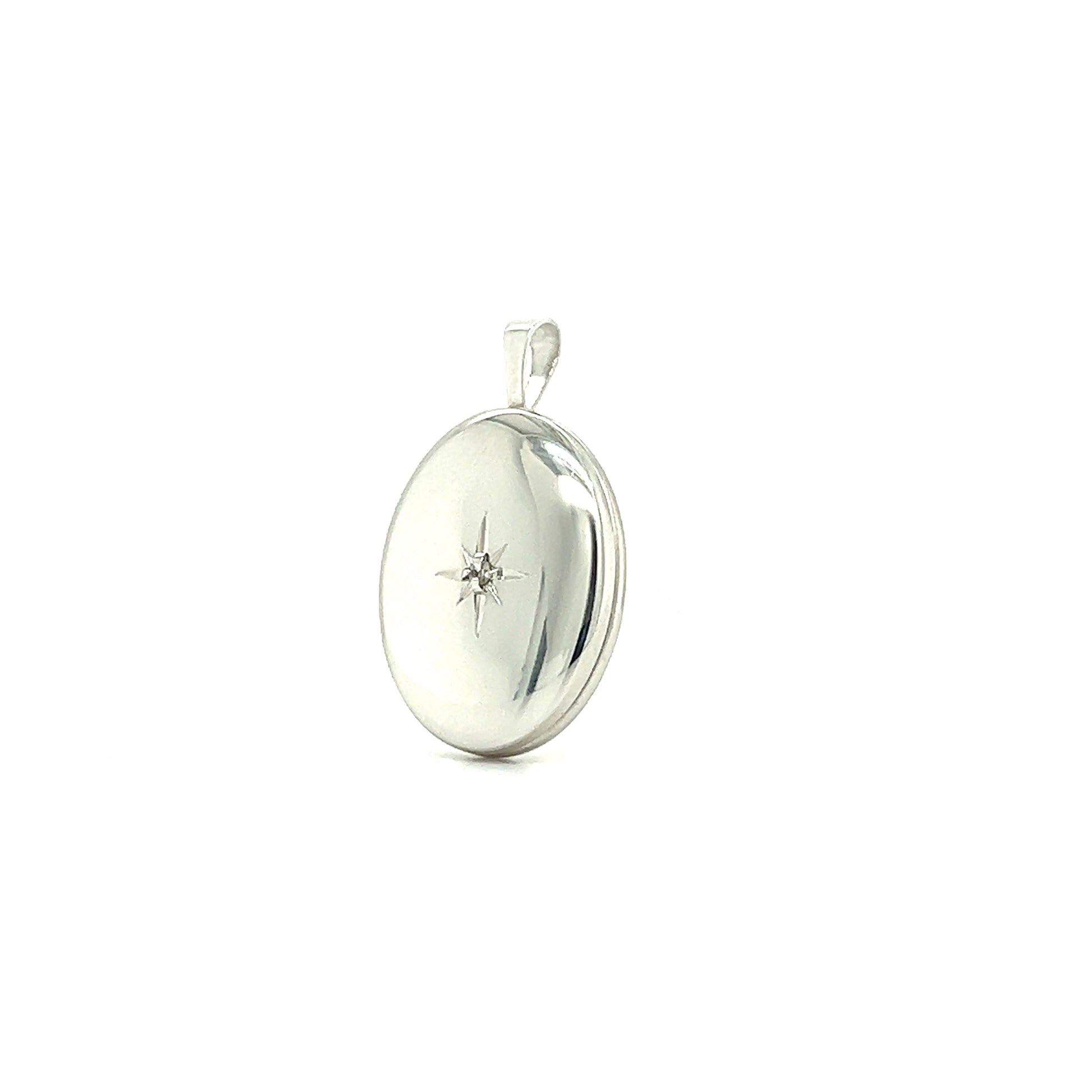 Oval Locket with Diamond Accent in Sterling Silver Right Side View