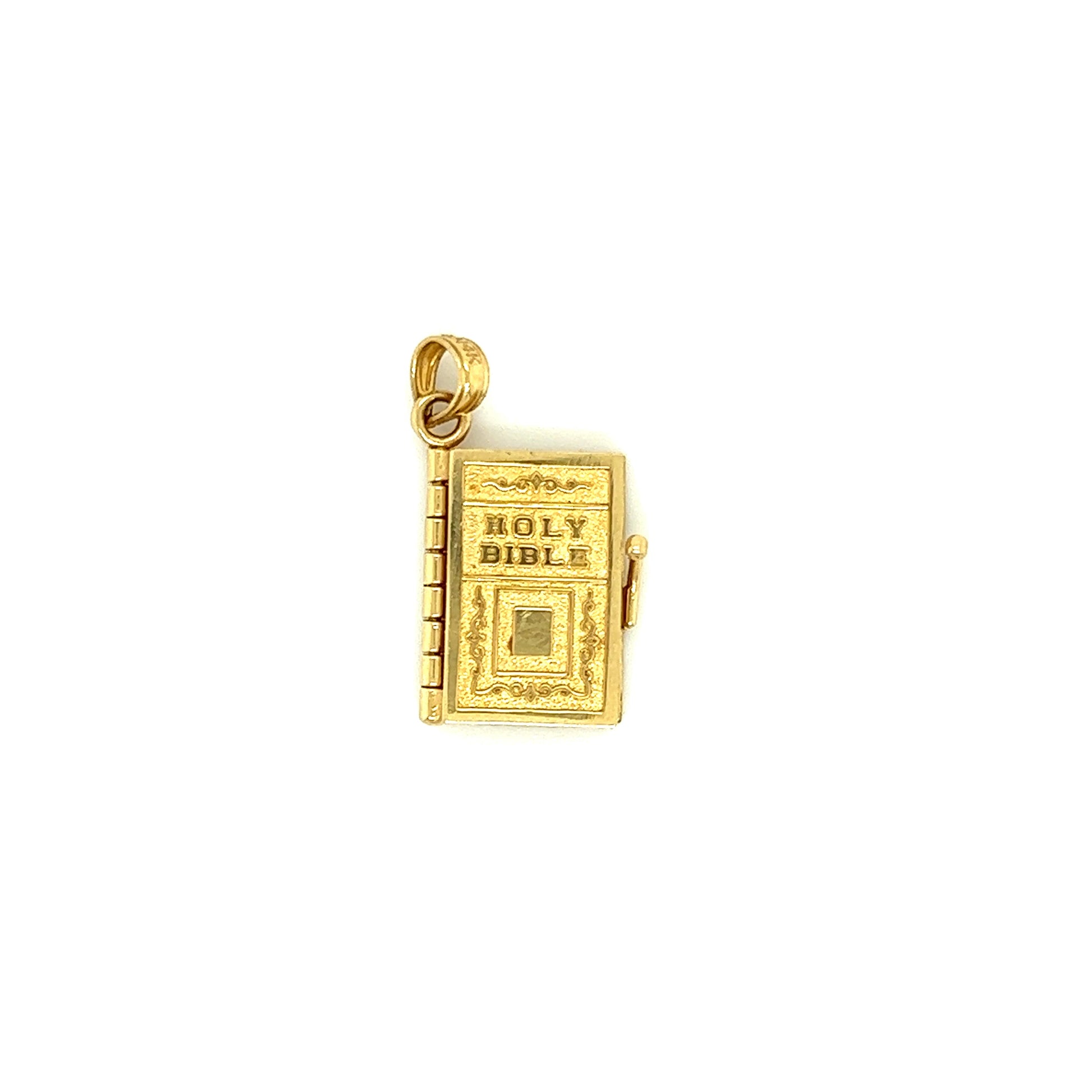 Bible Charm with 3D Lord's Prayer pages in 14K Yellow Gold Top View