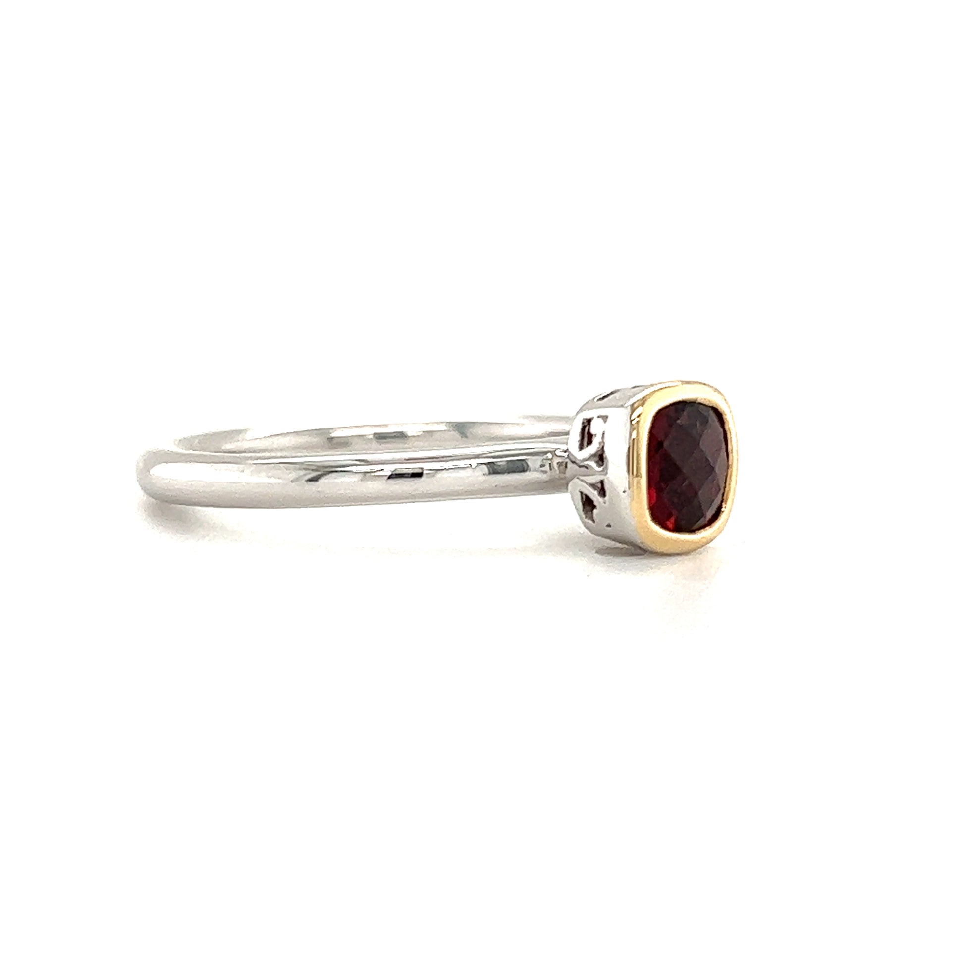 Cushion Garnet Ring in Sterling Silver with 14K Yellow Gold Accent Right Side View
