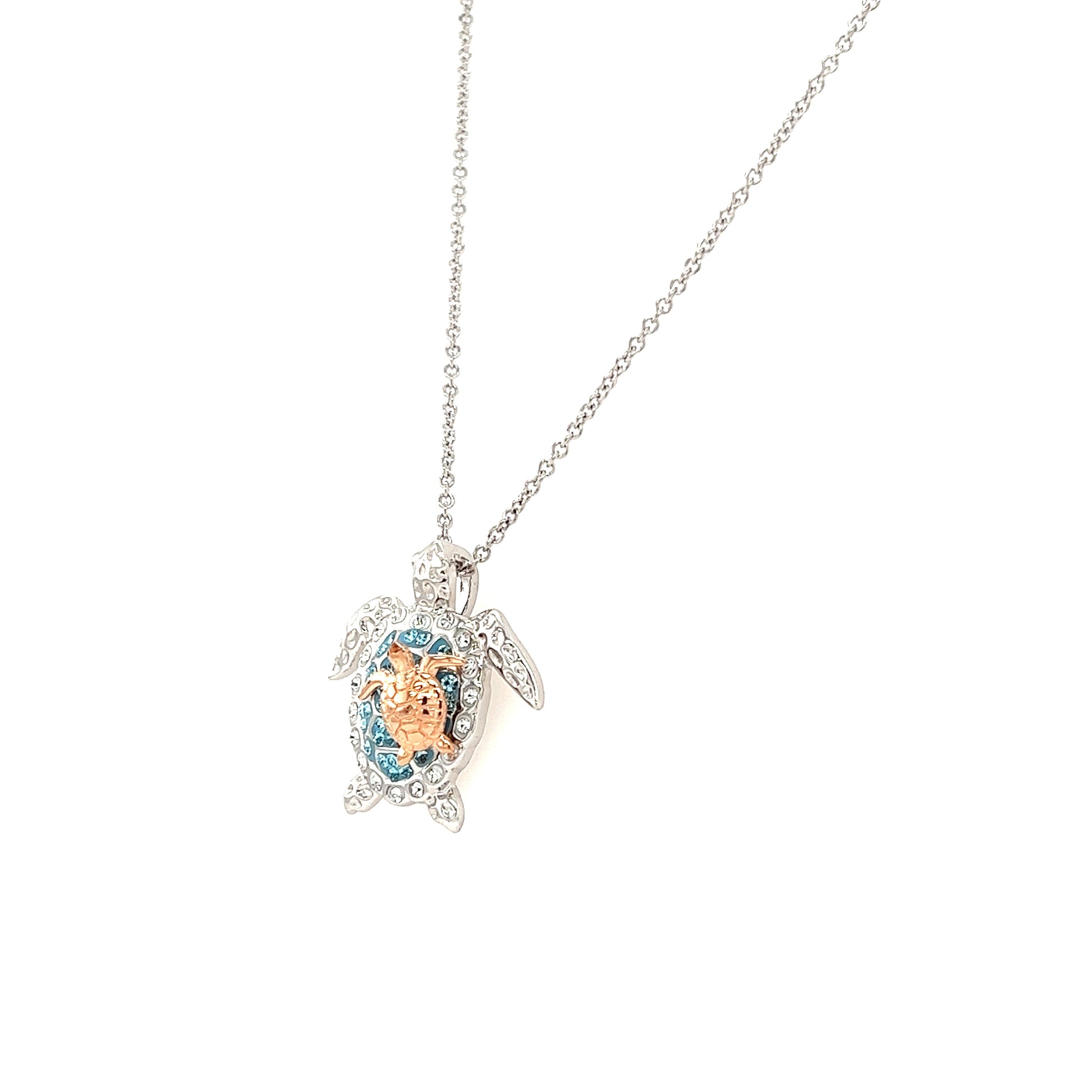 Sea Turtle Necklace with Rose Gold Accent in Sterling Silver Right Side View