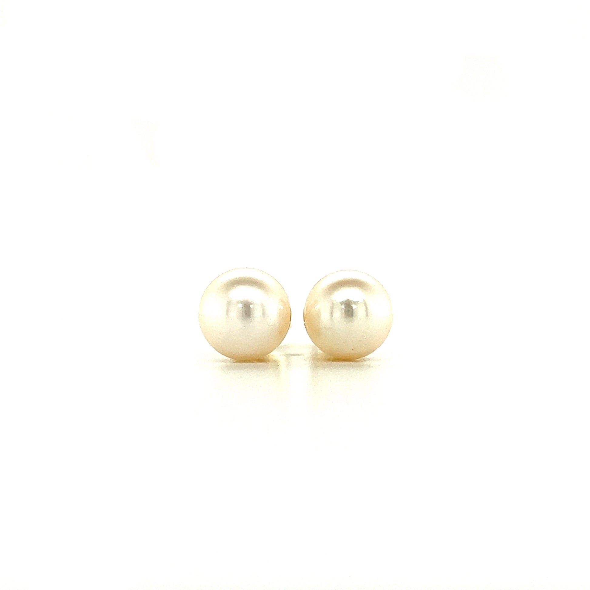 Pearl 7mm Stud Earrings in 14K Yellow Gold Front View