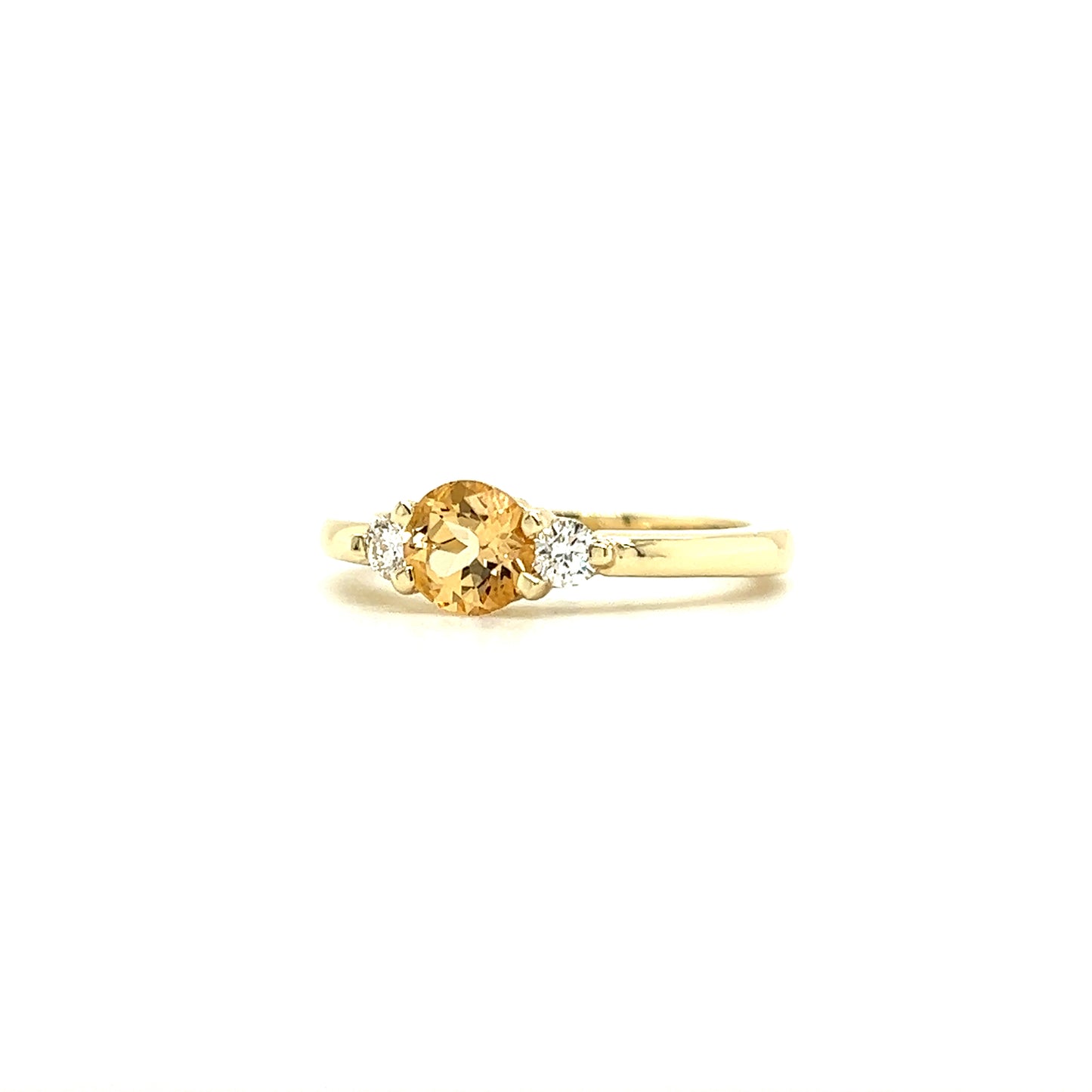 Yellow Topaz Ring with Two Side Diamonds in 14K Yellow Gold Right Side View